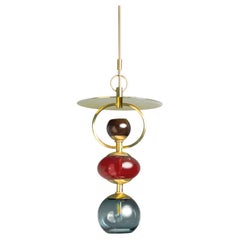 Vitra Pendant Light w/Brushed Brass and Blown Glass Globes, UL Made in MX
