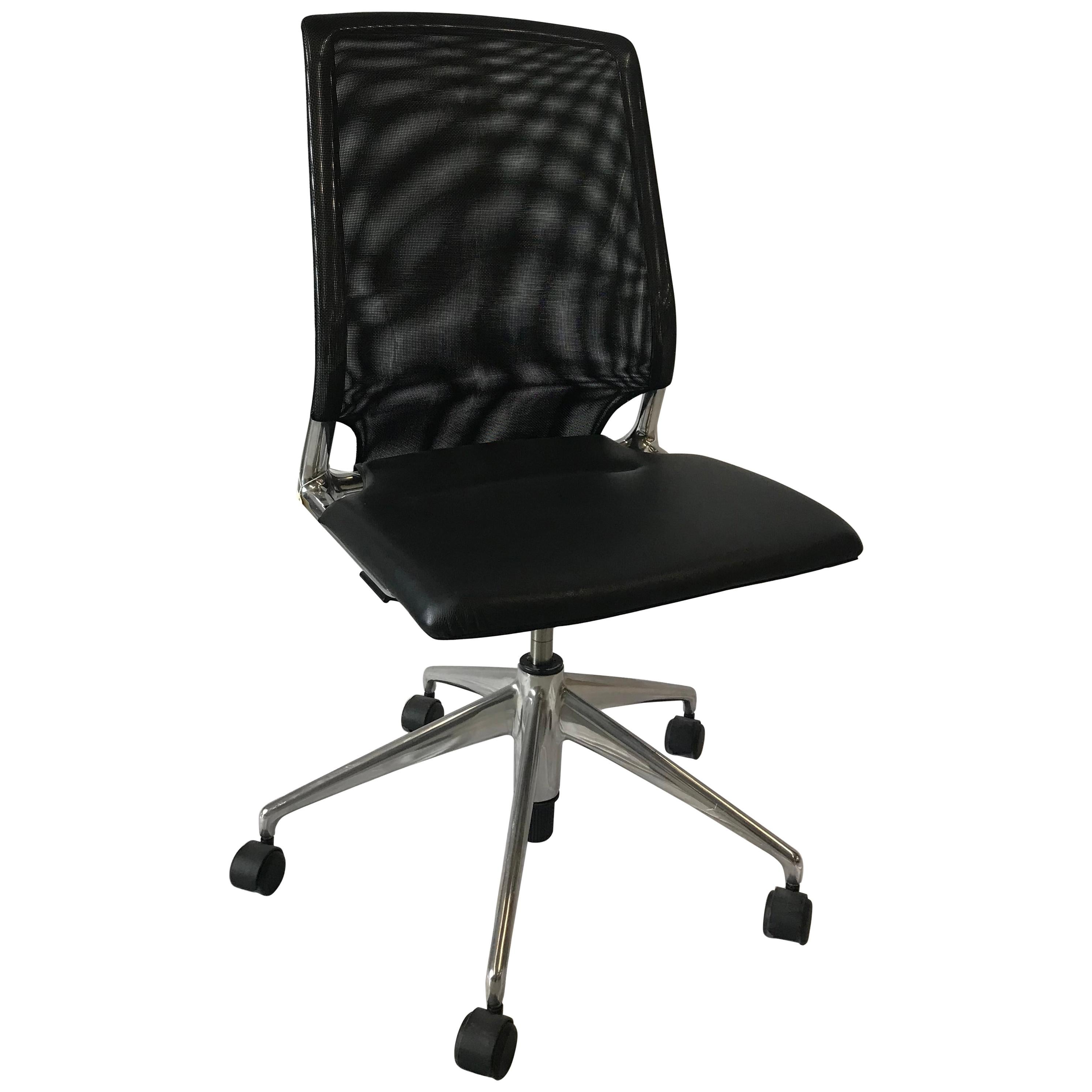 Vitra Meda Swivel Chair, Leather Seat, Black NetWeave Back