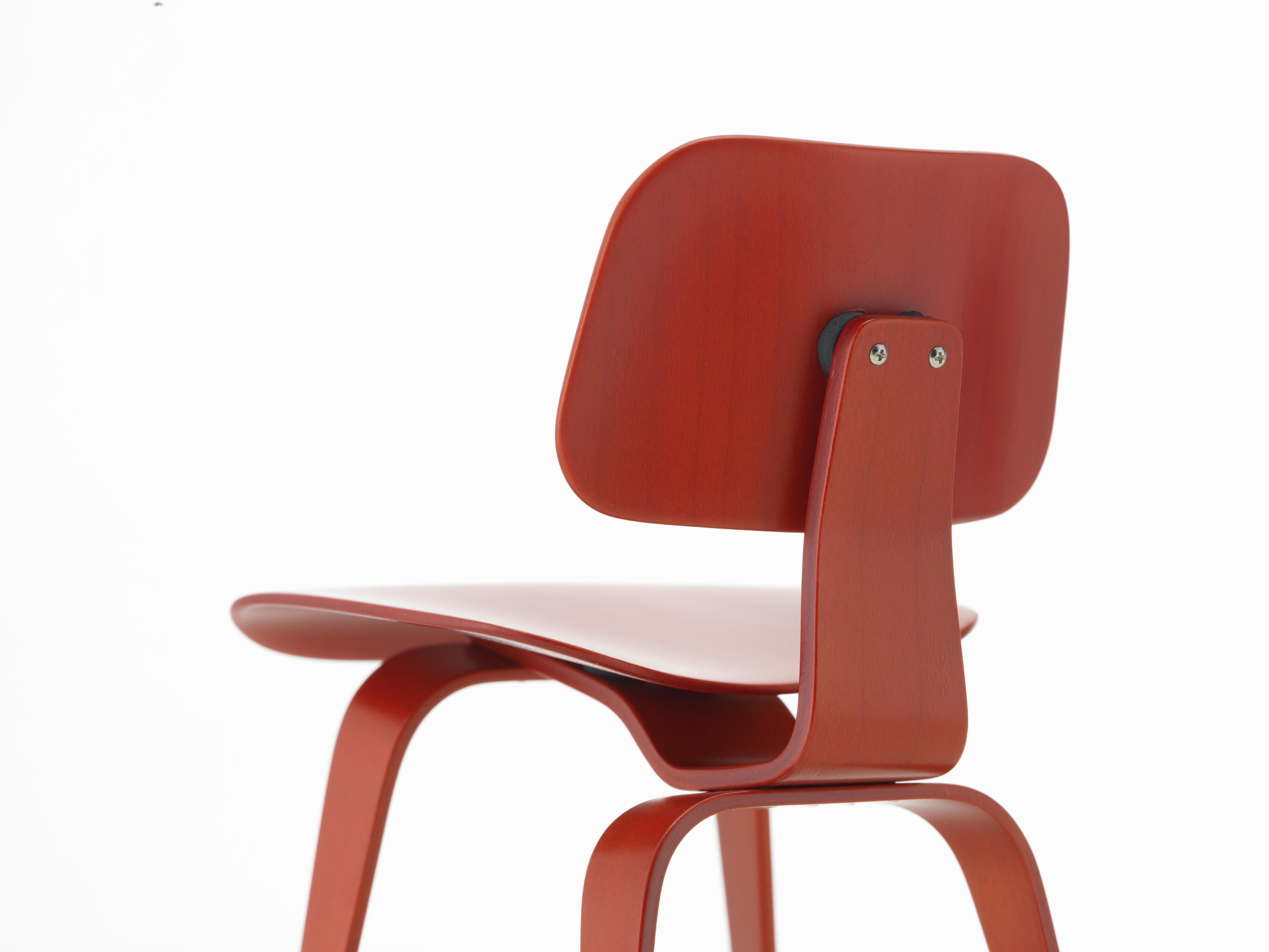 Modern Vitra Miniature DCW Chair in Red by Charles & Ray Eames For Sale