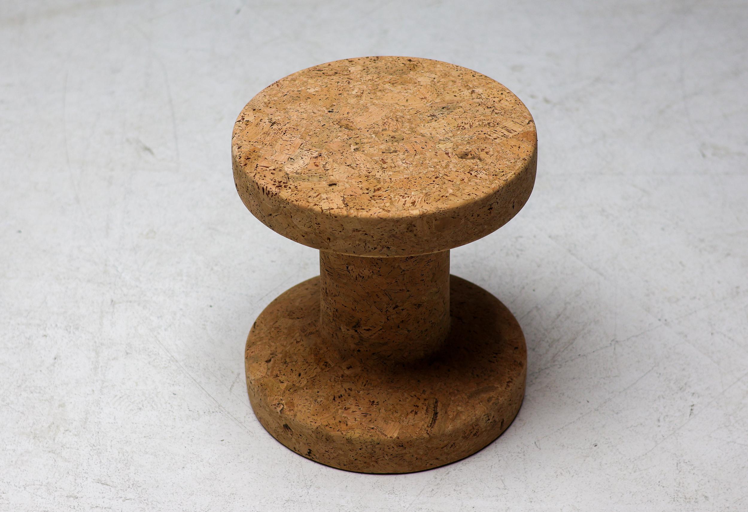 Stabile and robust, this stool or side table of the Cork Family by Jasper Morrison exploit the advantageous natural properties of cork: it is comparatively lightweight and extremely durable with a pleasant velvety feel. 
Material: solid turned cork,