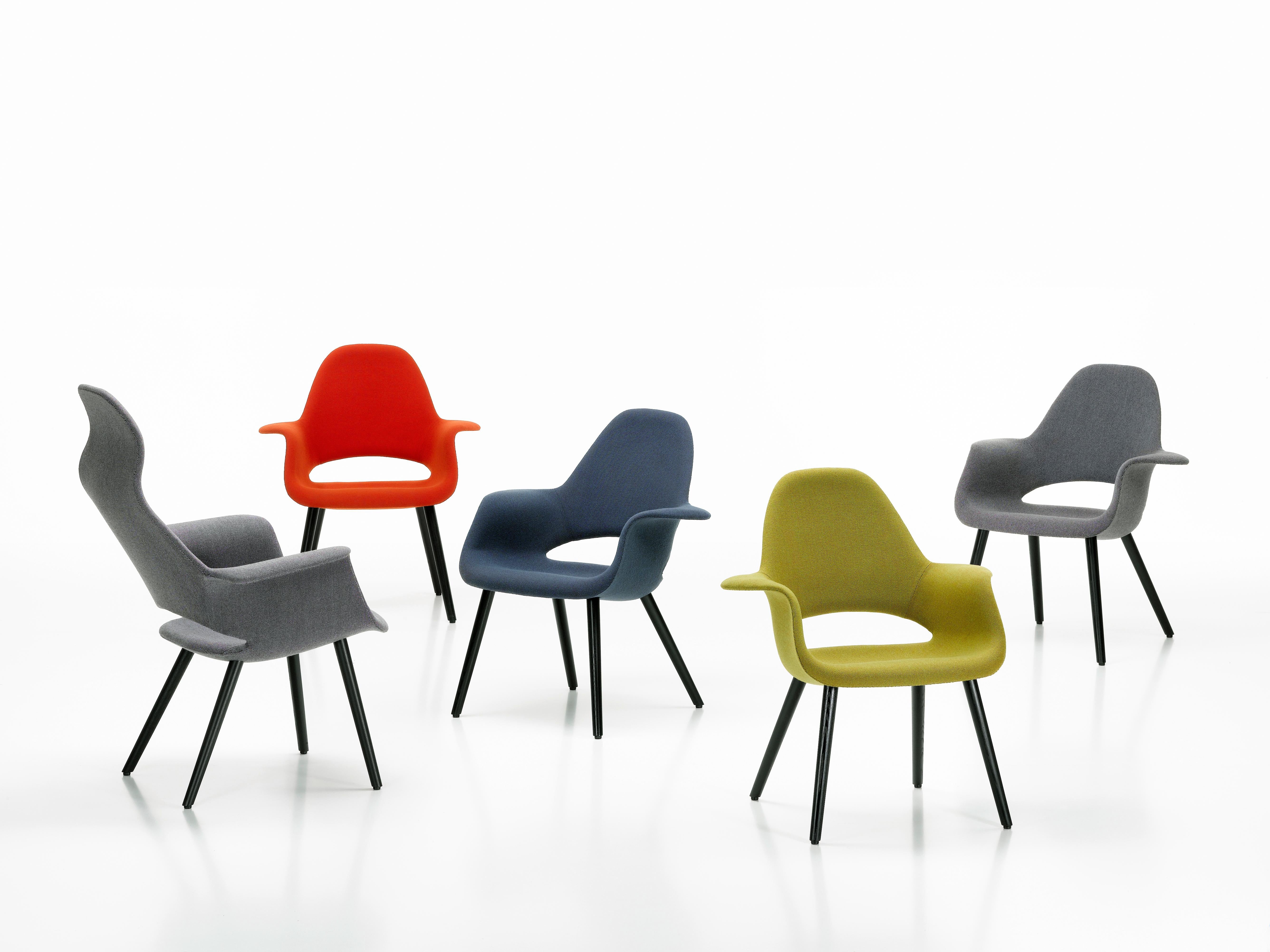 Vitra Organic Chair in Dark Blue & Ivory Hopsak by Charles Eames & Eero Saarinen (Gemalt) im Angebot