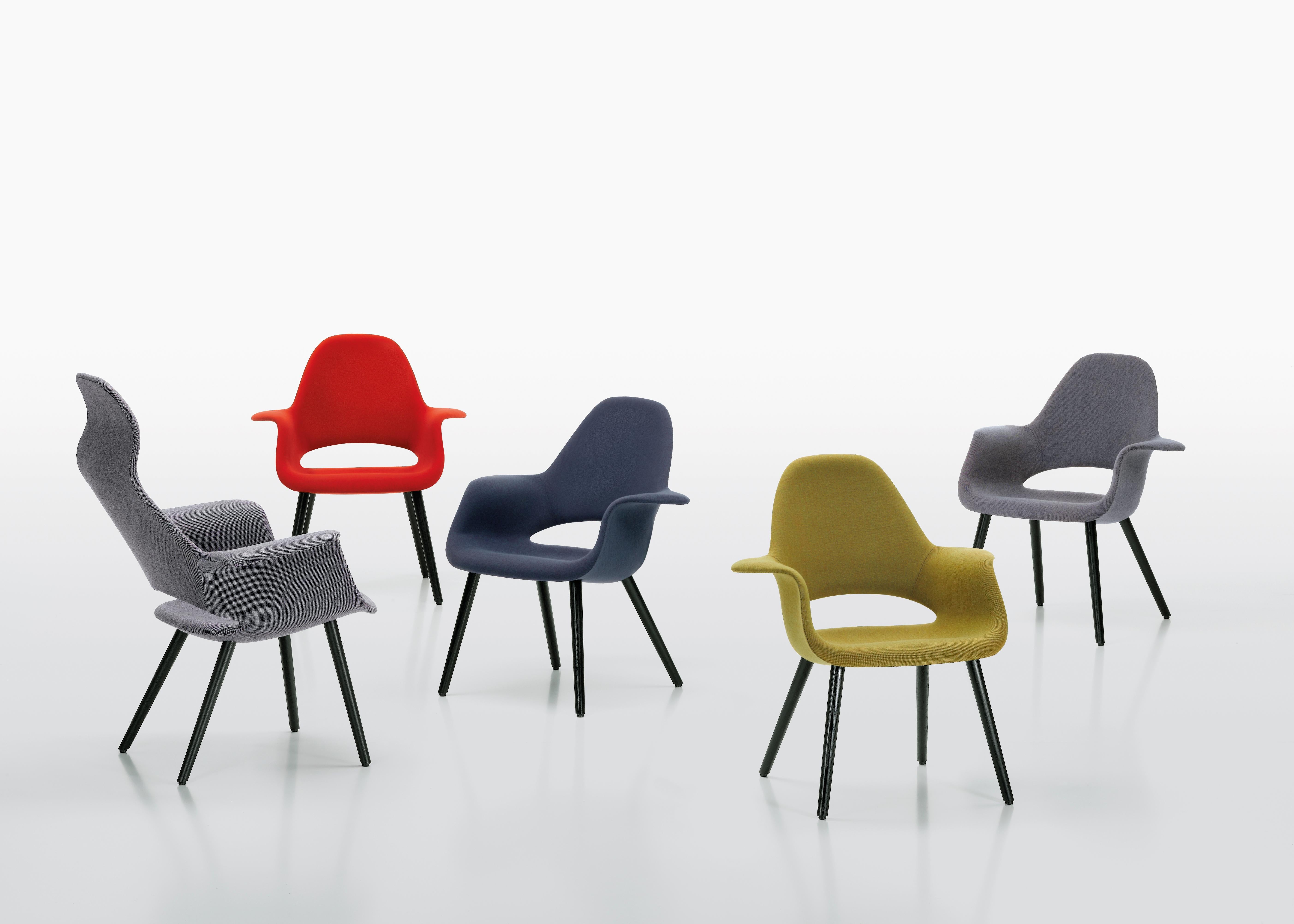 Swiss Vitra Organic Highback Chair in Blue & Ivory by Charles Eames & Eero Saarinen For Sale