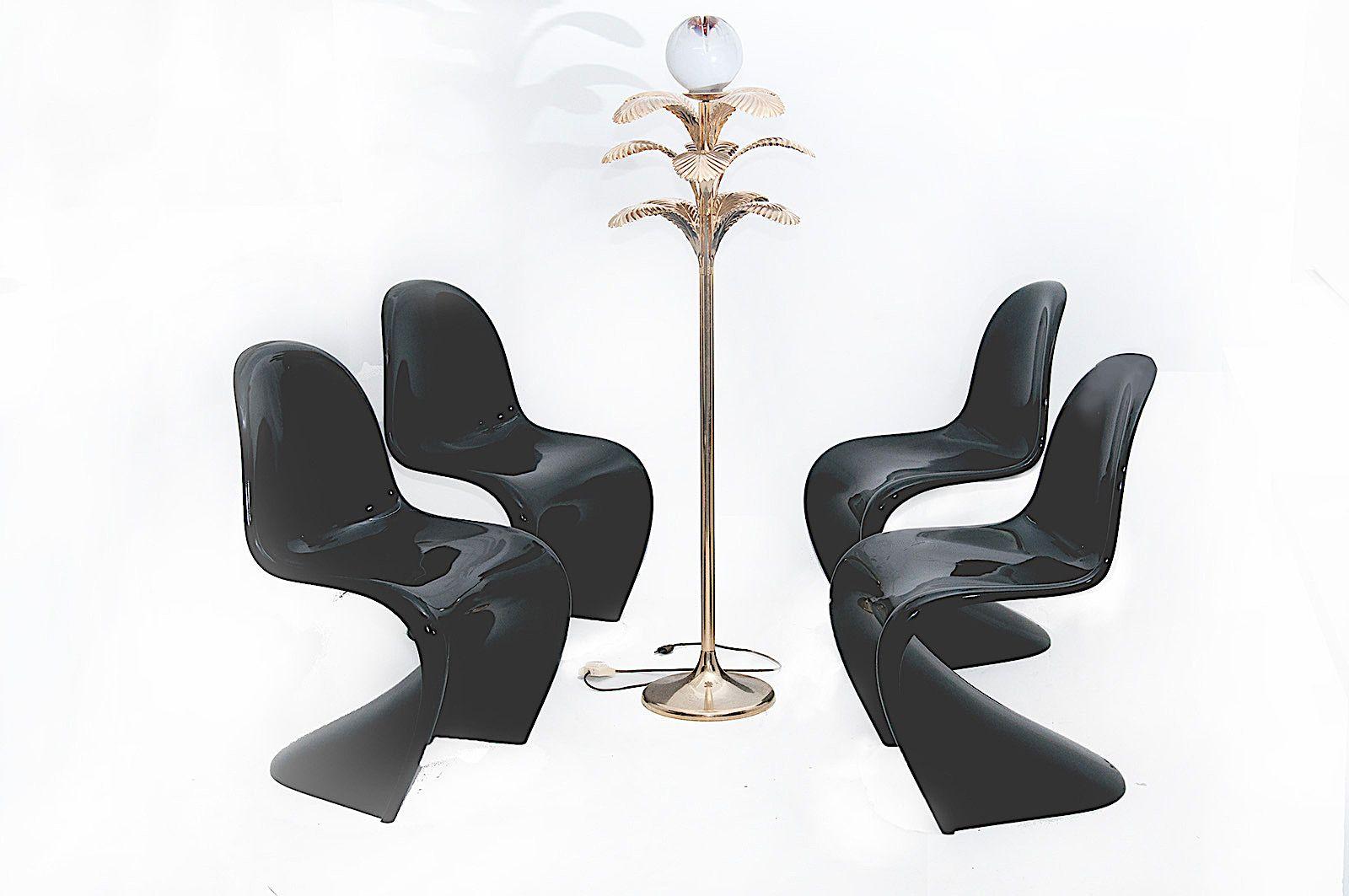 Vitra, Panton Classic Chairs, by Verner Panton, Black Lacquered, Set of Four In Good Condition In Auribeau sur Siagne, FR
