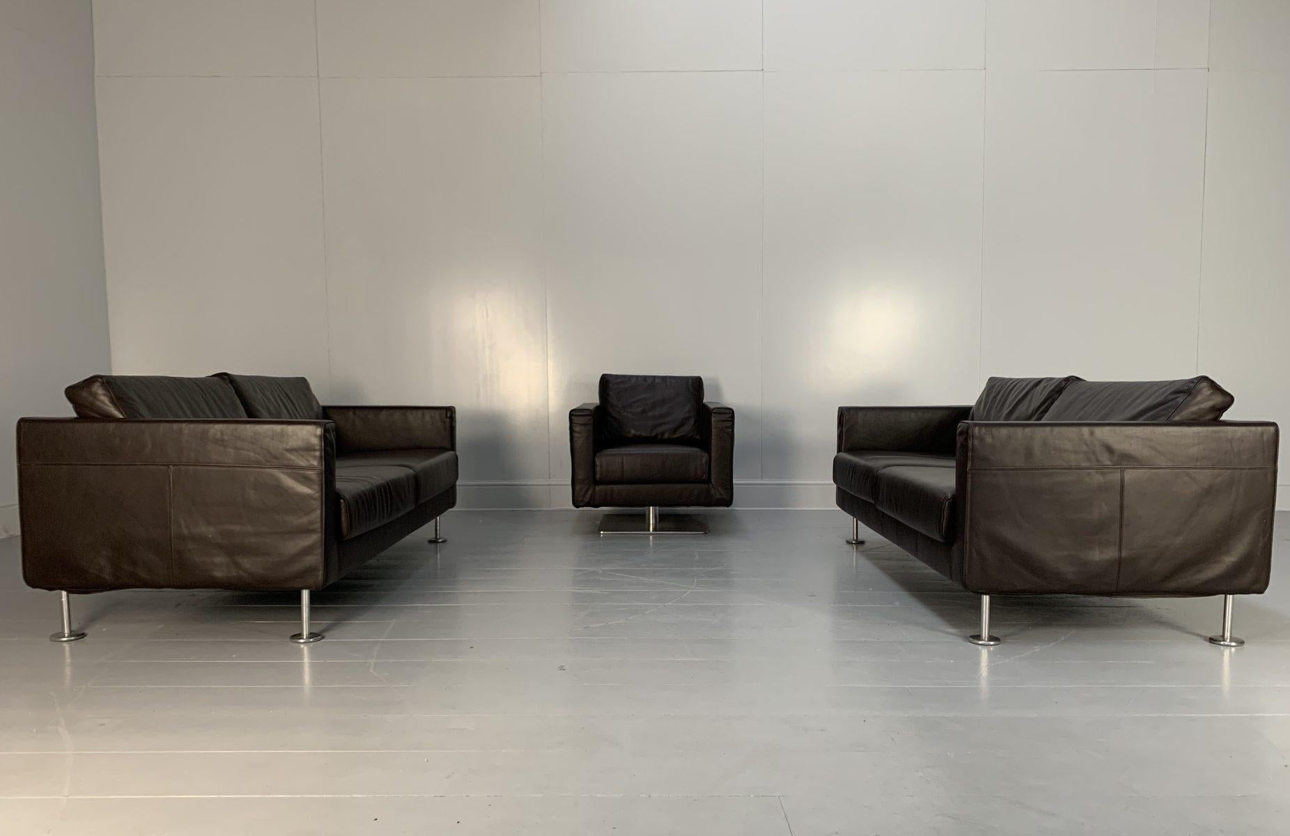 Vitra Park 2 Sofa & Armchair Suite - En cuir brun foncé Bon état - En vente à Barrowford, GB