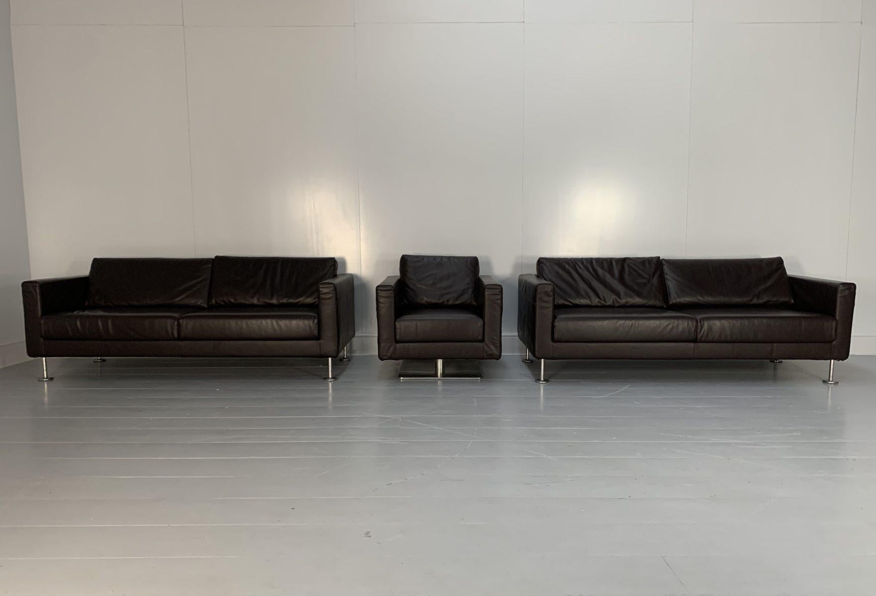 Vitra “Park” 2 Sofa & Armchair Suite, in Dark Brown Leather For Sale 1