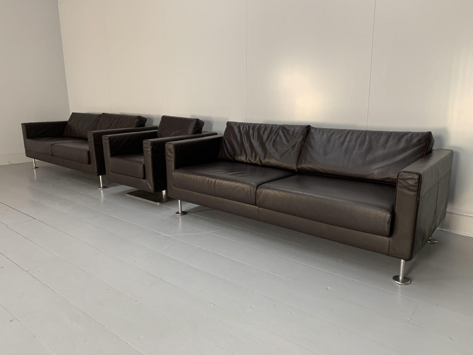 Vitra “Park” 2 Sofa & Armchair Suite, in Dark Brown Leather For Sale 1