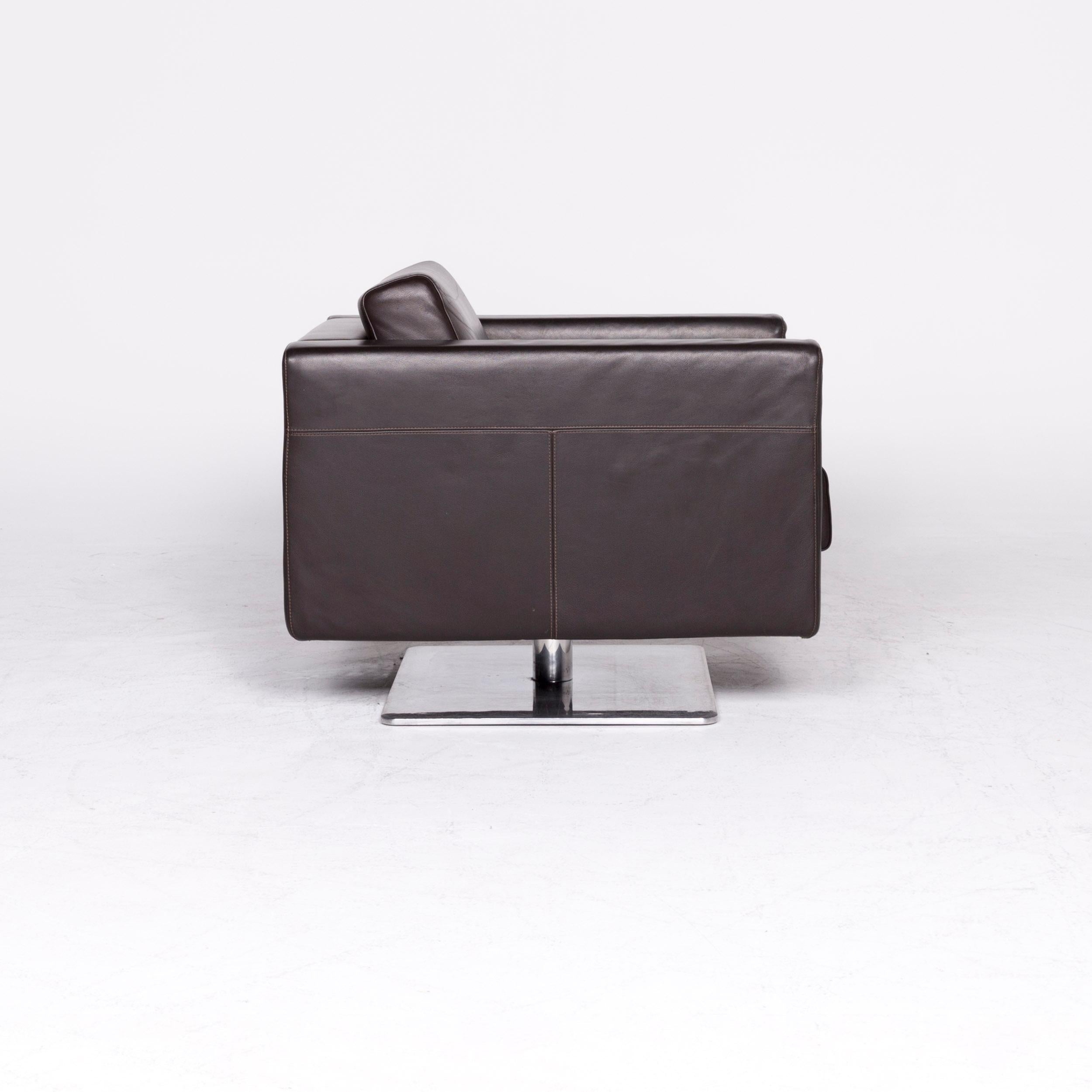 Contemporary Vitra Park Armchair Designer Armchair Brown Leather Jasper Morrison Polished For Sale