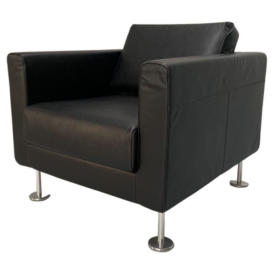 Vitra “Park” Armchair – In Jet Black Leather For Sale