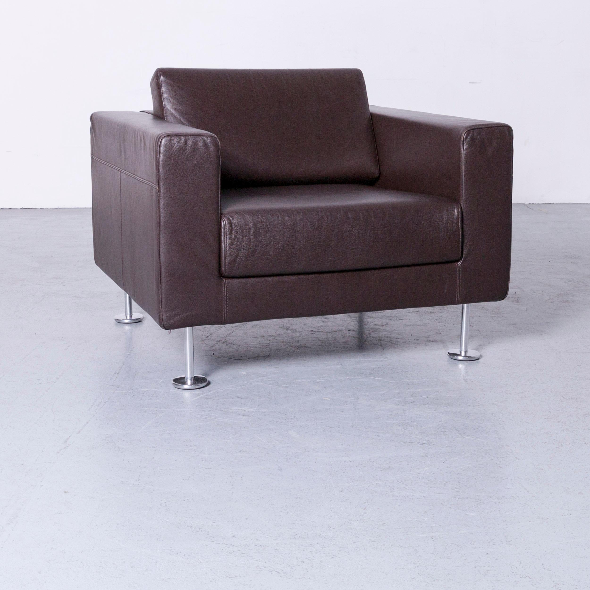 Vitra park armchair set of two designer leather brown aluminium lounge.