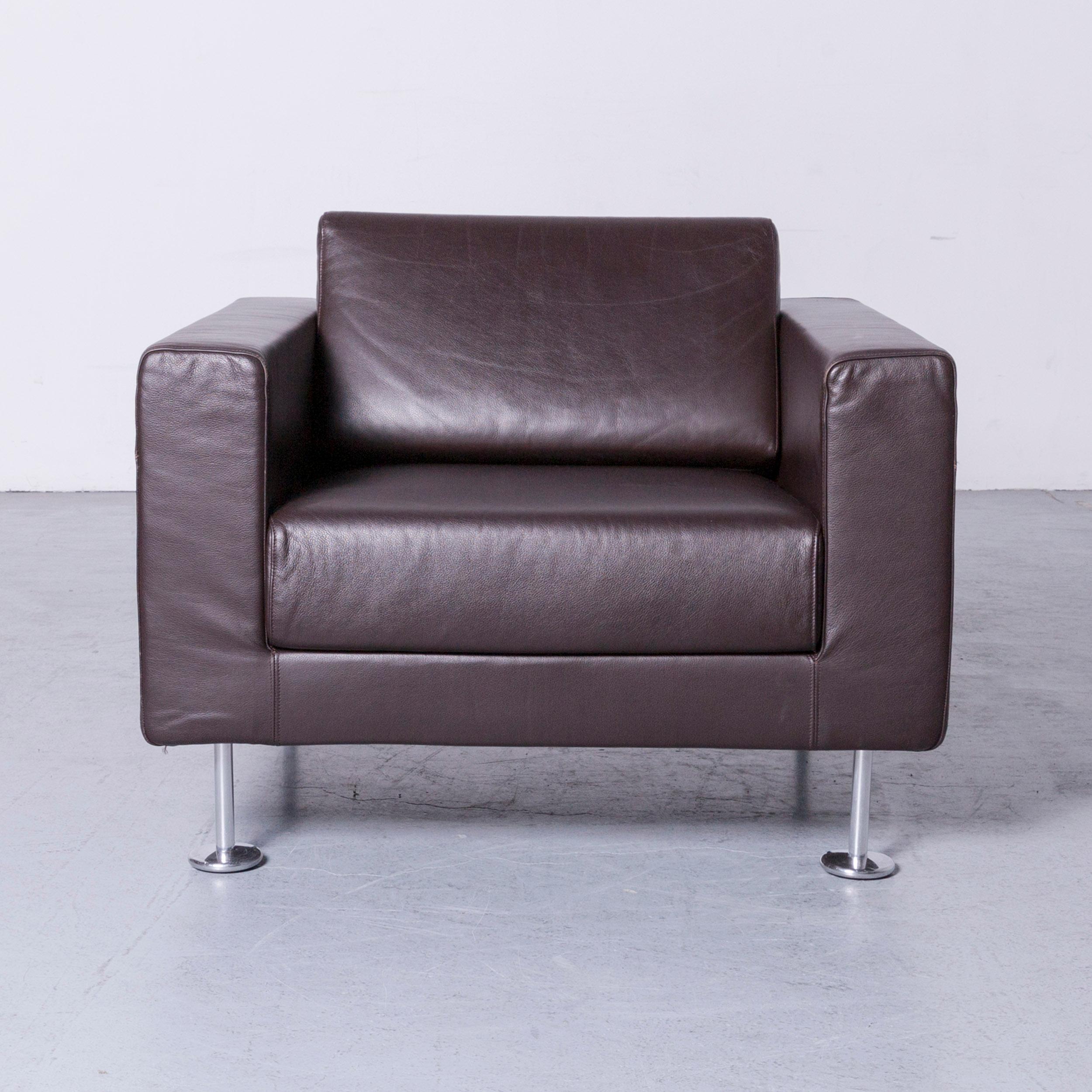 Modern Vitra Park Armchair Set of Two Designer Leather Brown Aluminium Lounge