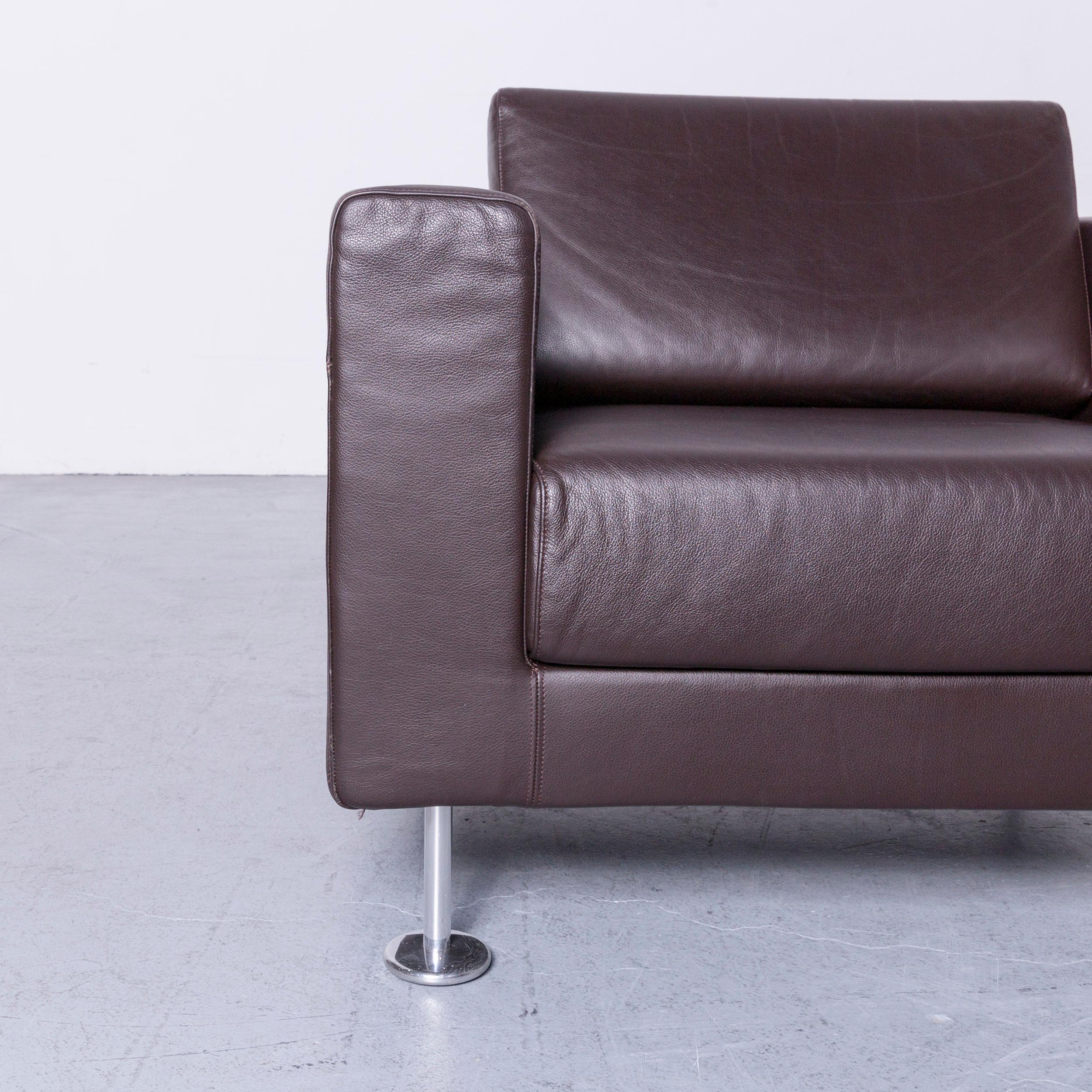 Swiss Vitra Park Armchair Set of Two Designer Leather Brown Aluminium Lounge
