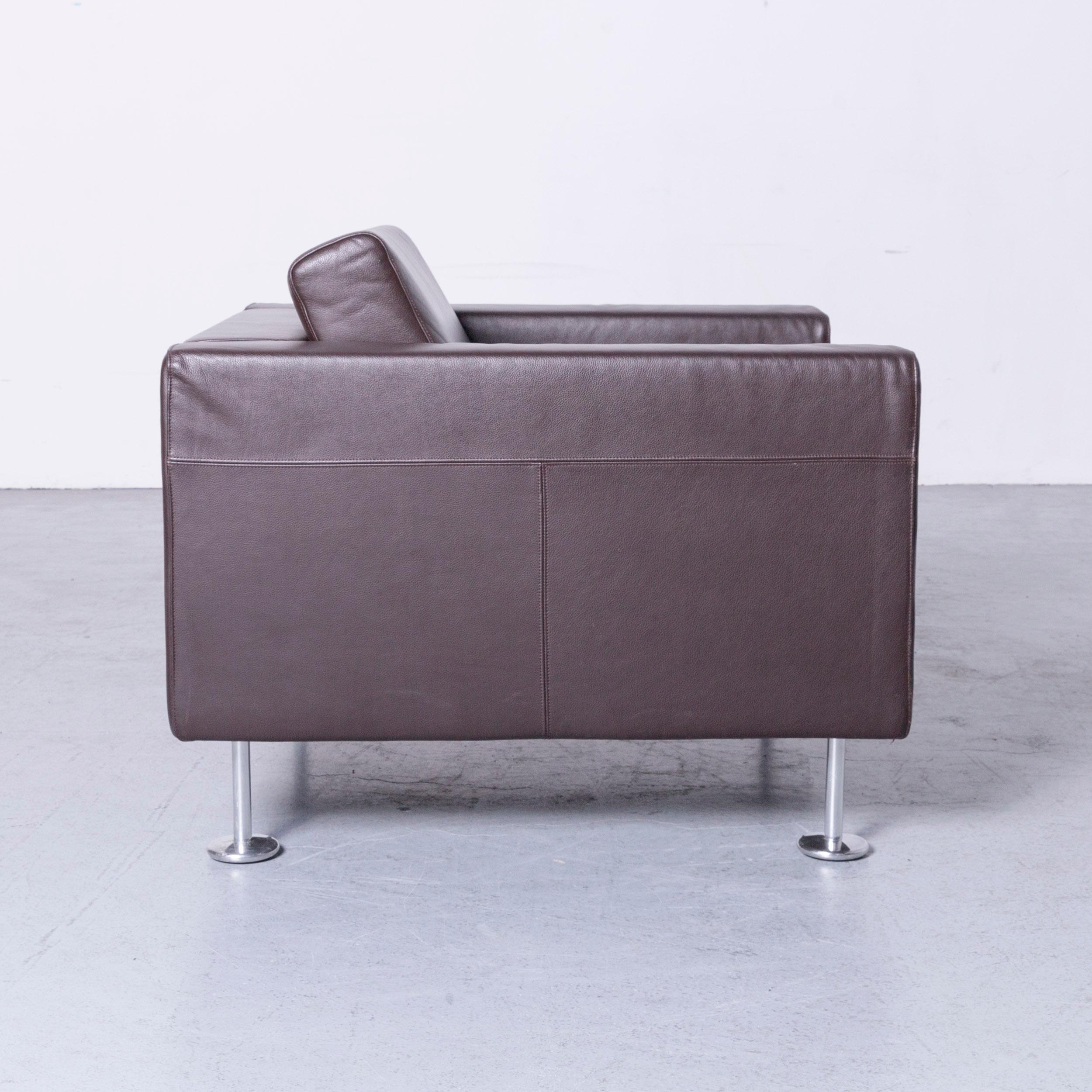 Vitra Park Armchair Set of Two Designer Leather Brown Aluminium Lounge 1