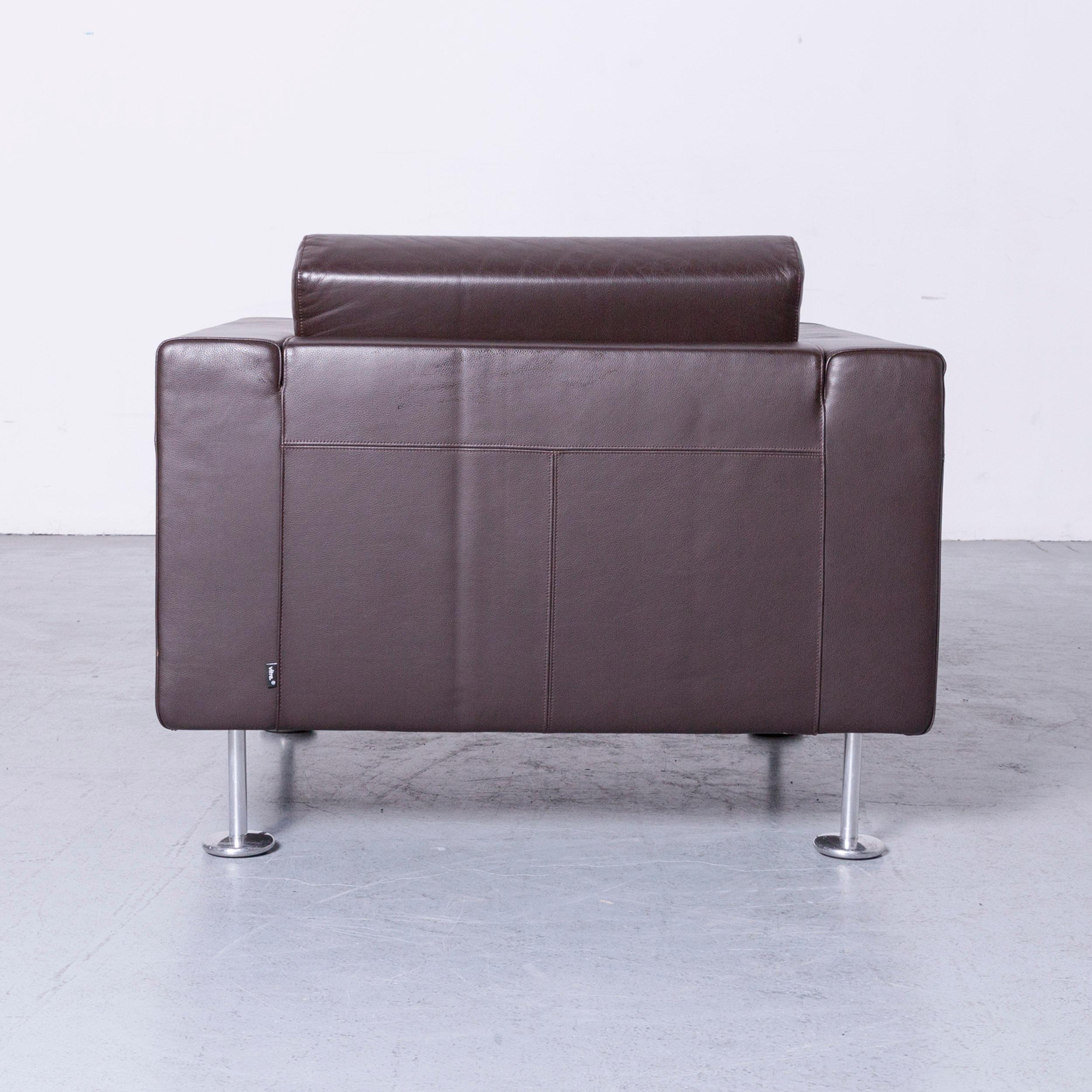 Vitra Park Armchair Set of Two Designer Leather Brown Aluminium Lounge 2