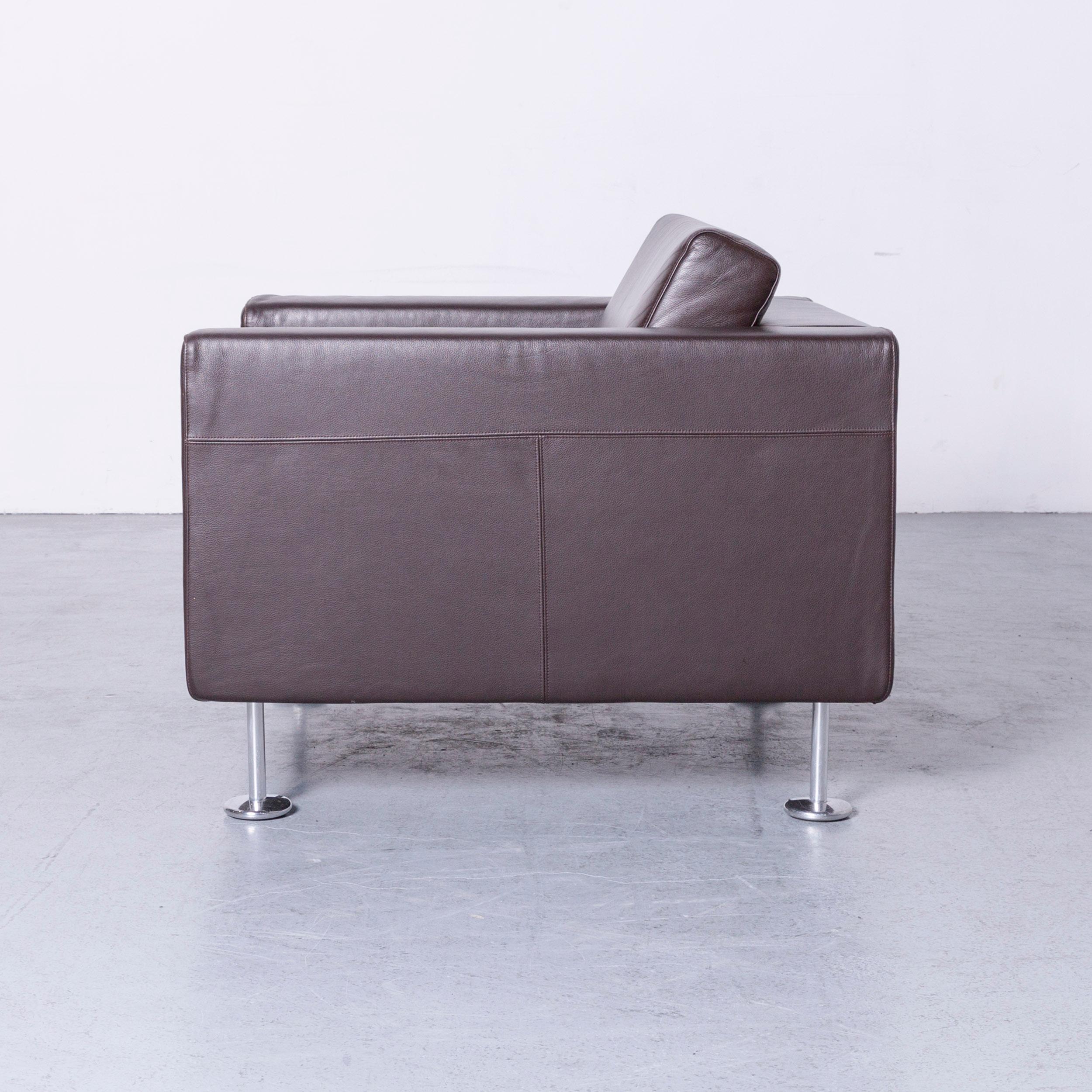 Vitra Park Armchair Set of Two Designer Leather Brown Aluminium Lounge 3