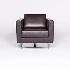 Vitra Park Swivel Armchair 2x Designer Armchair Set Leather Brown Chocolate