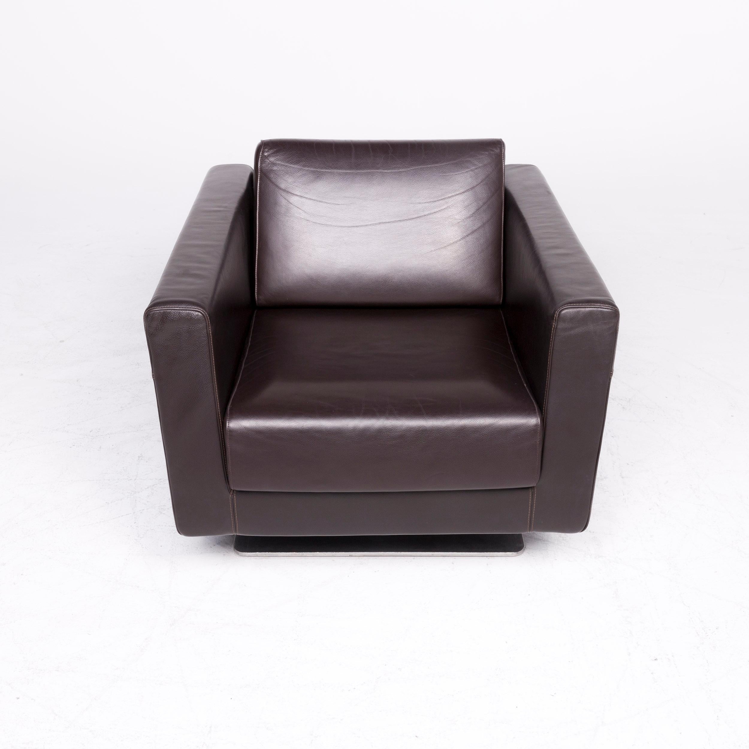 Modern Vitra Park Swivel Armchair 2x Designer Armchair Set Leather Brown Chocolate For Sale