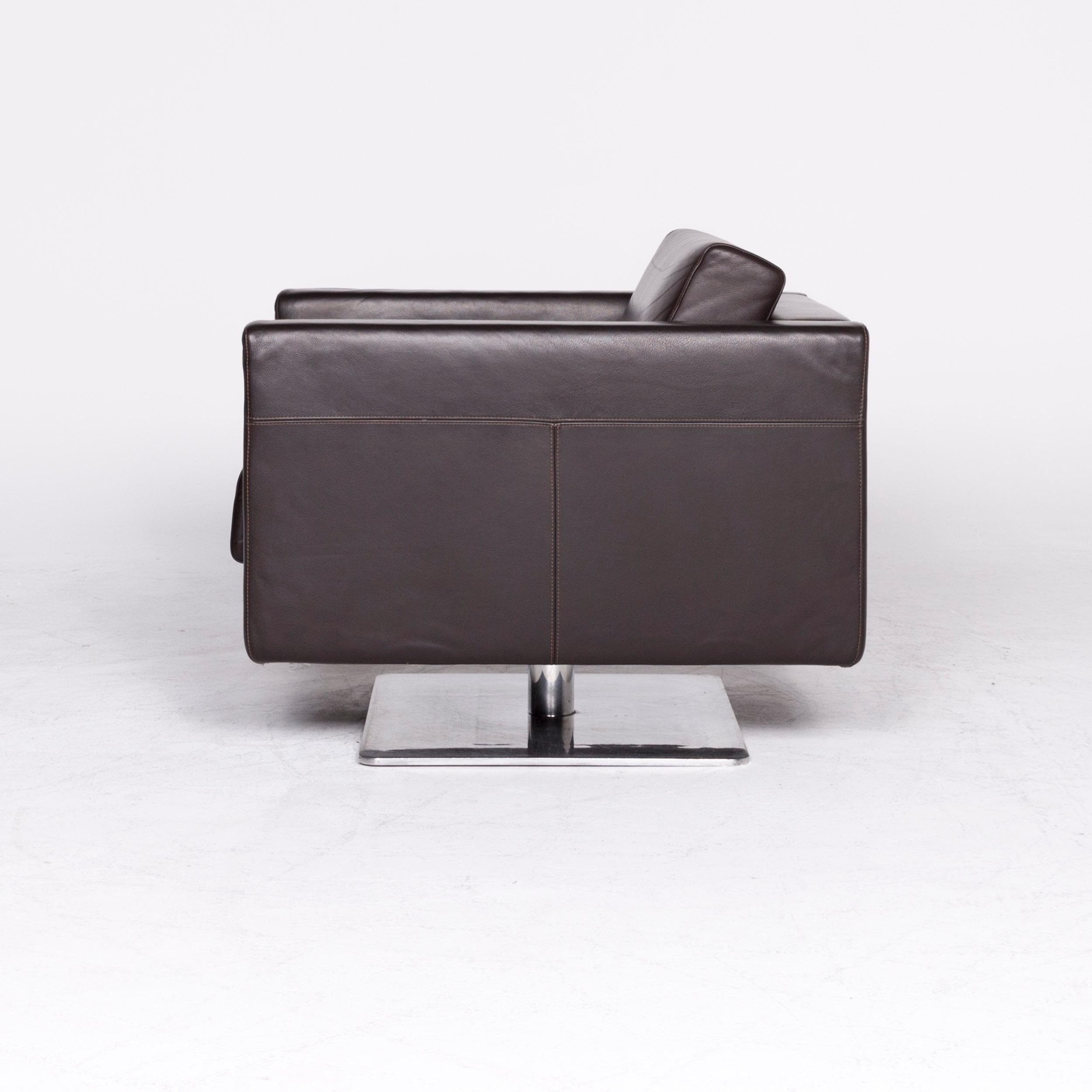 Vitra Park Swivel Armchair 2x Designer Armchair Set Leather Brown Chocolate For Sale 1