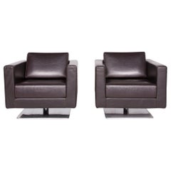 Vitra Park Swivel Armchair 2x Designer Armchair Set Leather Brown Chocolate