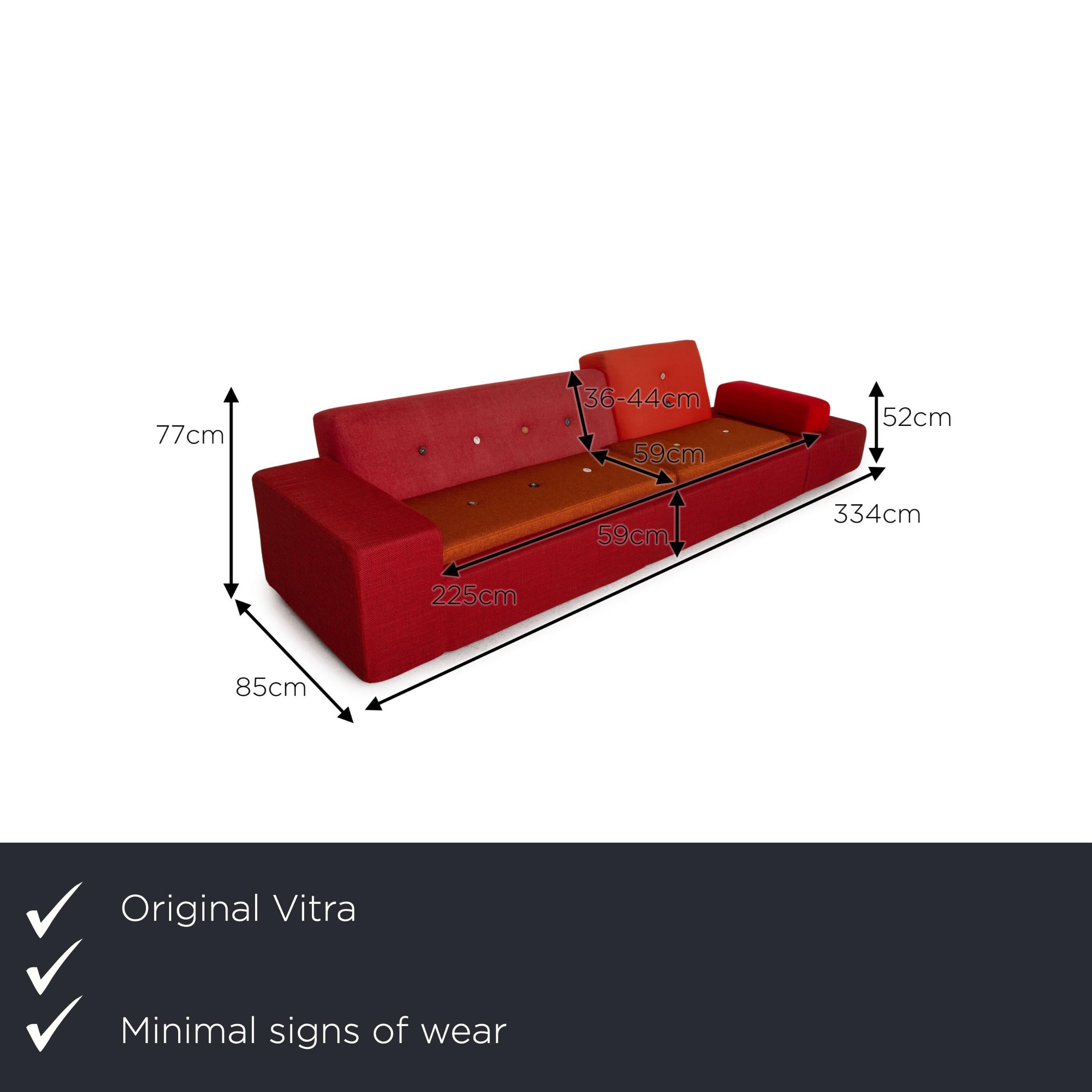 We present to you a Vitra Polder fabric sofa red four-seater couch.

Product measurements in centimeters:

Depth: 85
Width: 334
Height: 77
Seat height: 38
Rest height: 52
Seat depth: 59
Seat width: 225
Back height: 36.

    