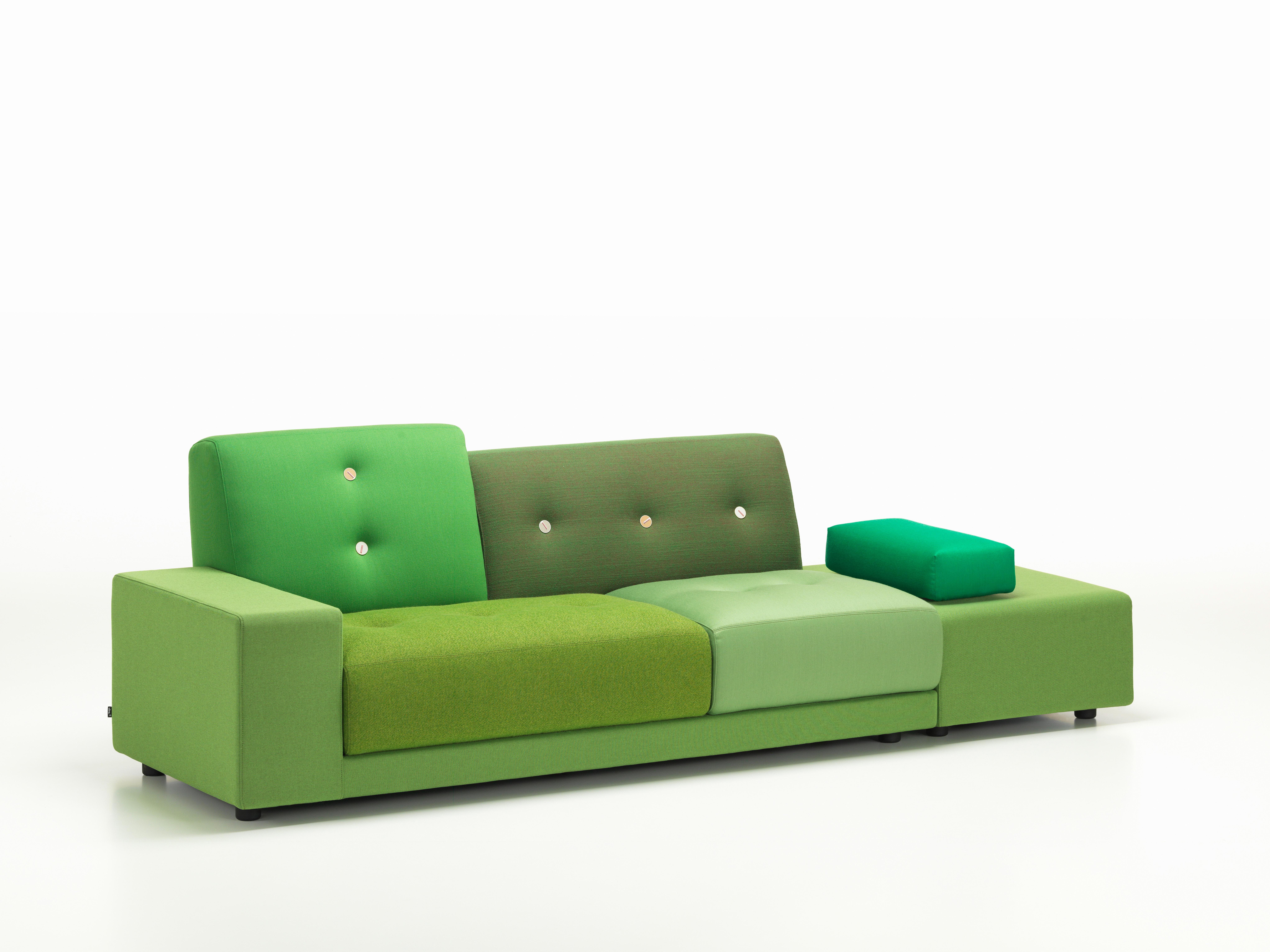 These items are currently only available in the United States.

The distinctive character of the Polder sofa by Hella Jongerius derives from the combination of diverse fabrics and colors, an asymmetrical shape and charming details. The large seat