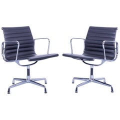 Vitra Ray & Charles Eames EA 108 Armchair Set Leather Black Aluminium Chrome