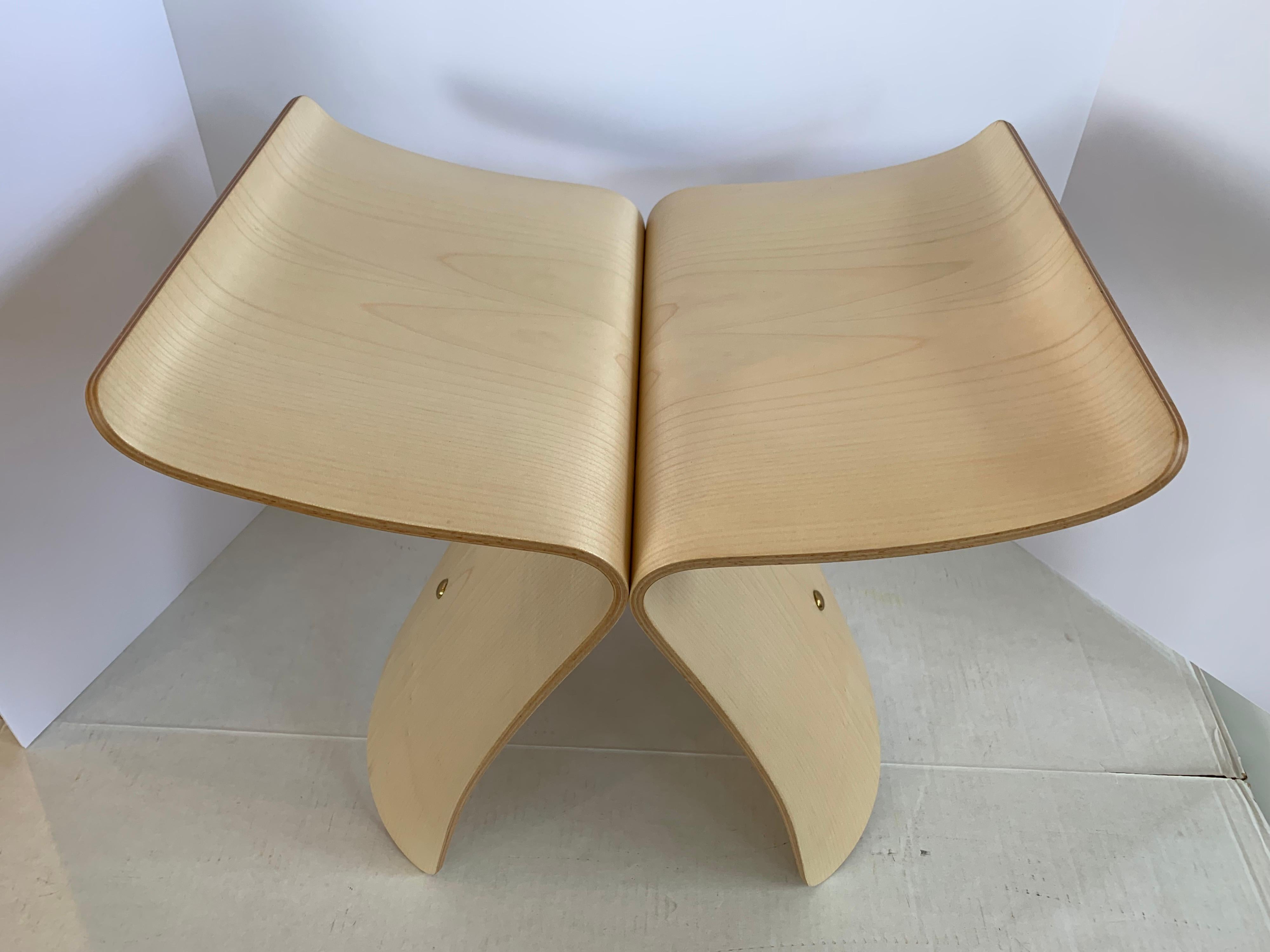 Swiss Vitra Signed Butterfly Stool in Maple Plywood and Brass by Sori Yanagi
