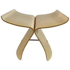 Vitra Signed Butterfly Stool in Maple Plywood and Brass by Sori Yanagi