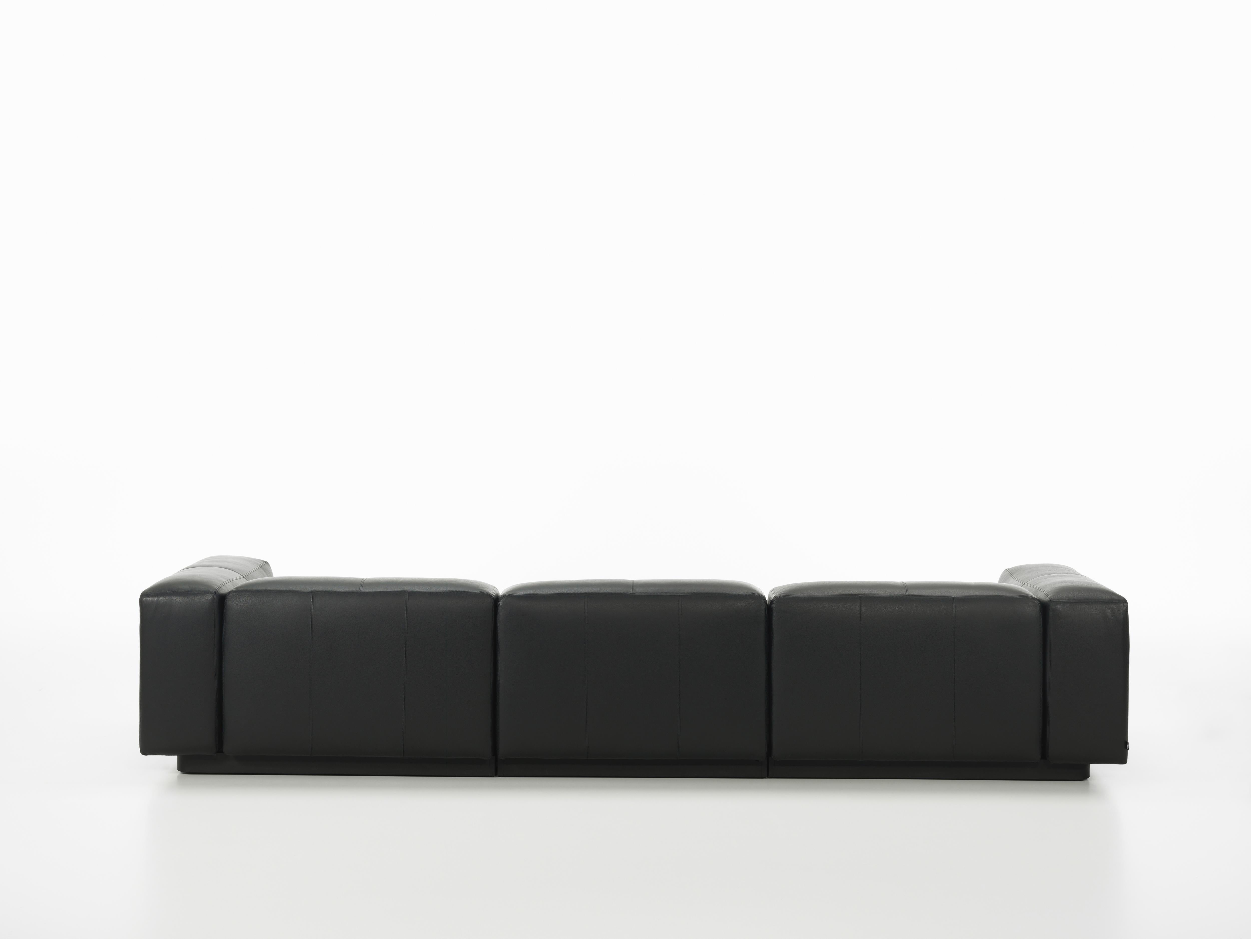 Swiss Vitra Soft Modular 3-Seat Sofa in Nero Leather by Jasper Morrison For Sale