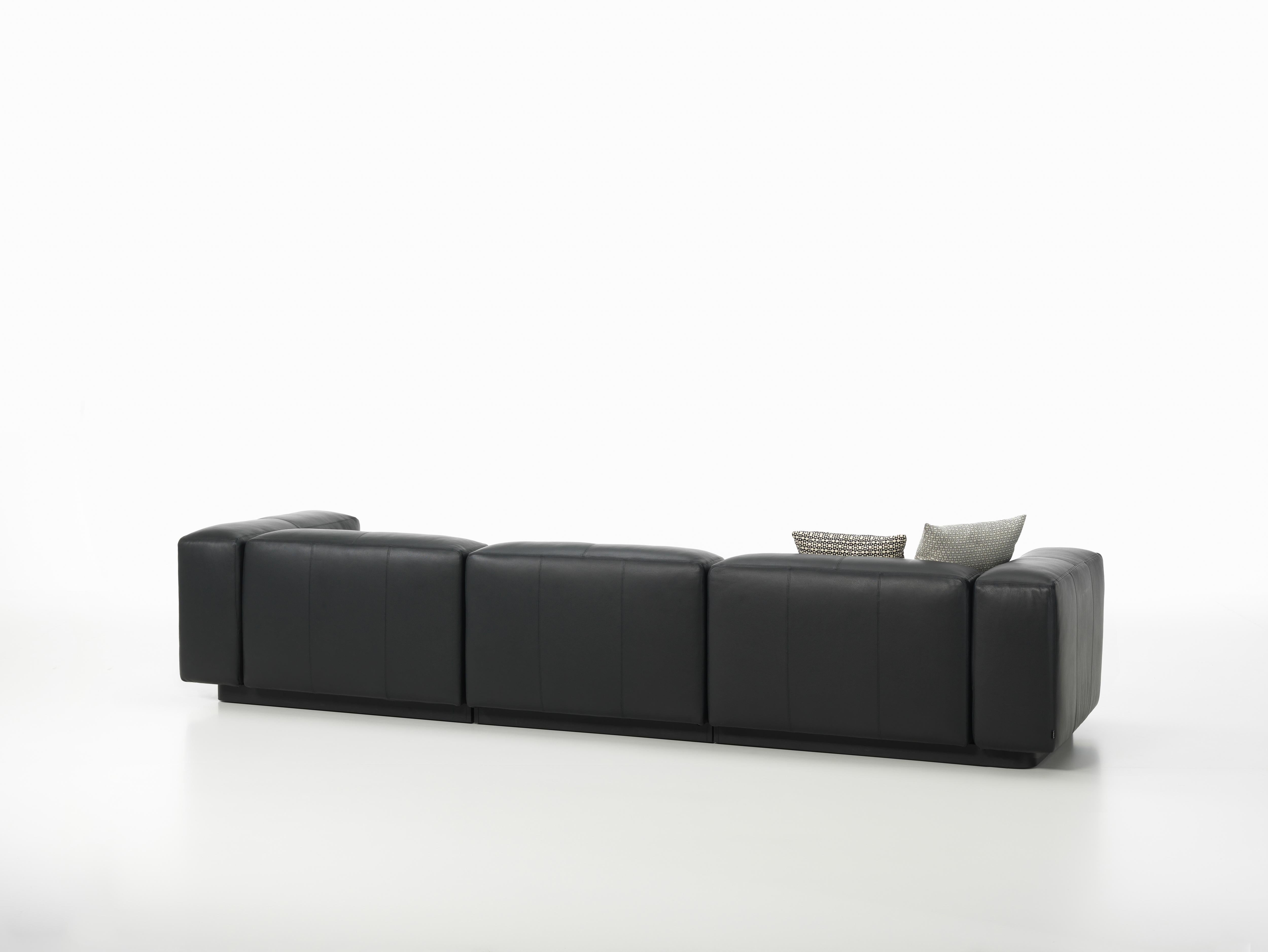 Contemporary Vitra Soft Modular 3-Seat Sofa in Nero Leather by Jasper Morrison For Sale