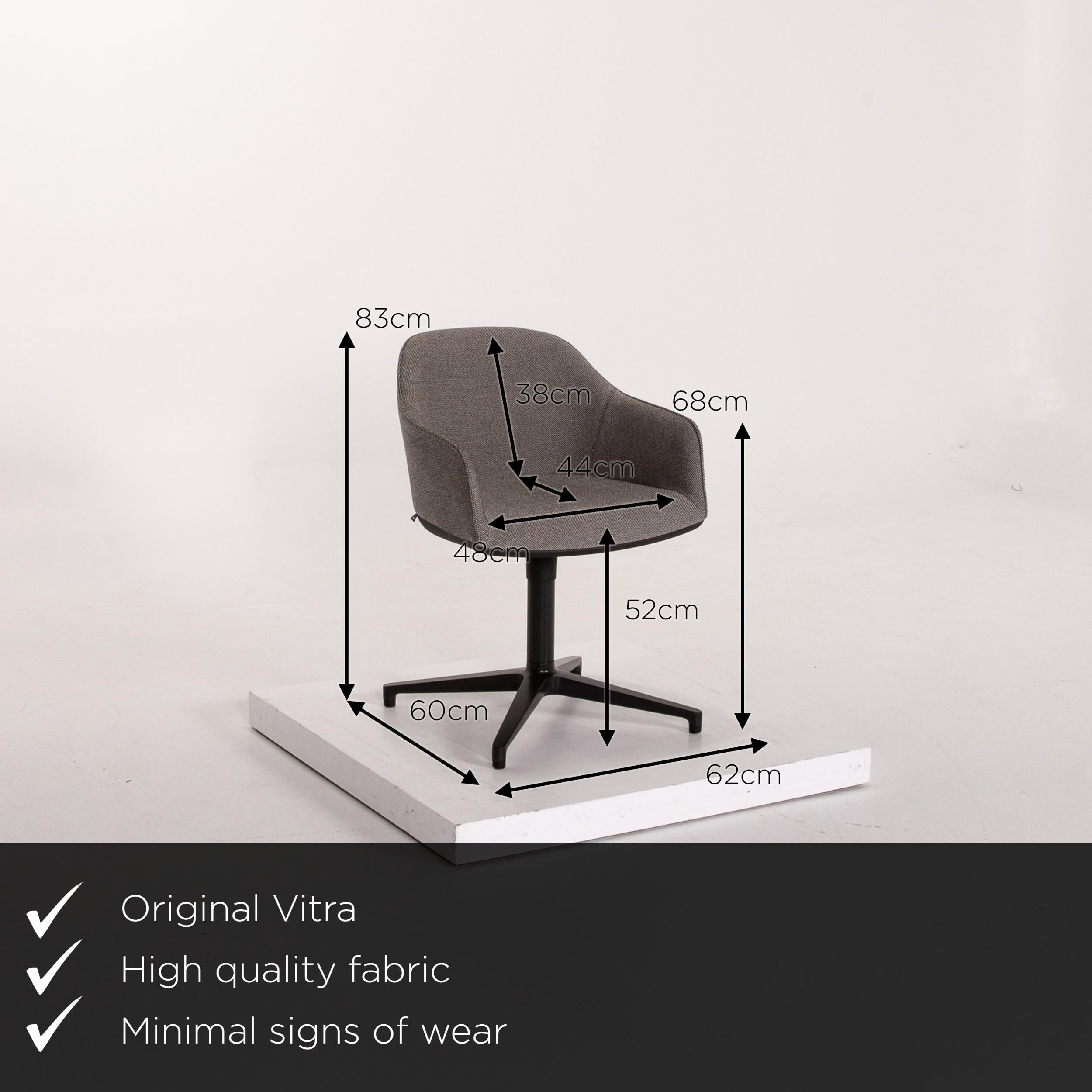 We present to you a Vitra softshell fabric armchair gray swivel chair.


 Product measurements in centimeters:
 

Depth 60
Width 62
Height 83
Seat height 52
Rest height 68
Seat depth 44
Seat width 48
Back height 38.

 