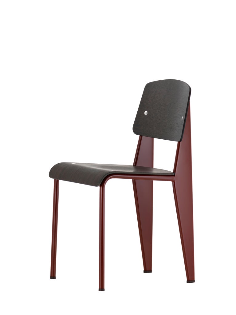 Vitra Standard Chair in Dark Oak and Japanese Red by Jean Prouvé For