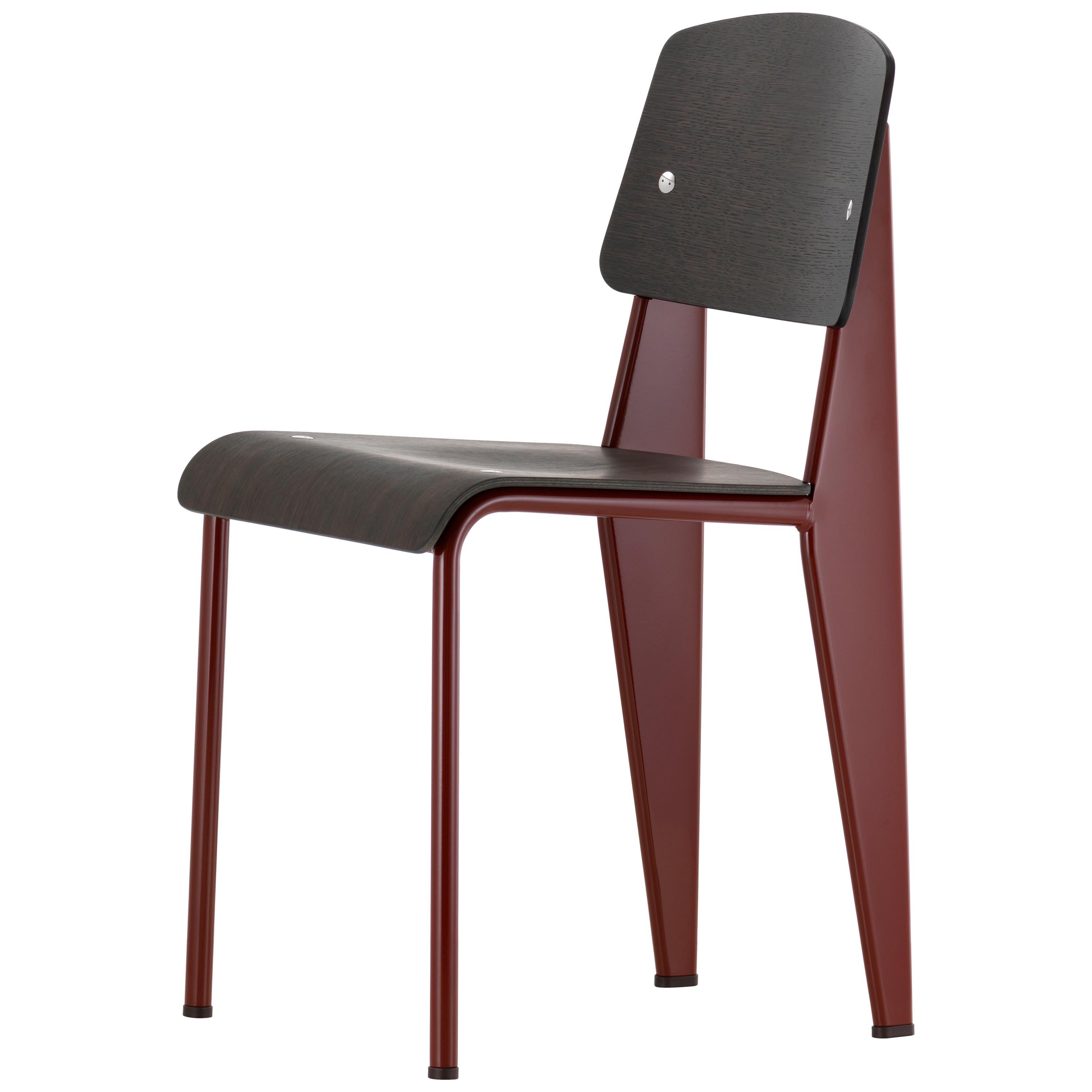 Vitra Standard Chair in Dark Oak & Japanese Red by Jean Prouvé For Sale