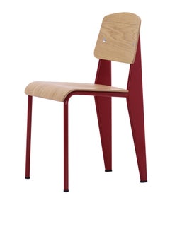 Vitra Standard Chair in Natural Oak and Japanese Red by Jean Prouvé