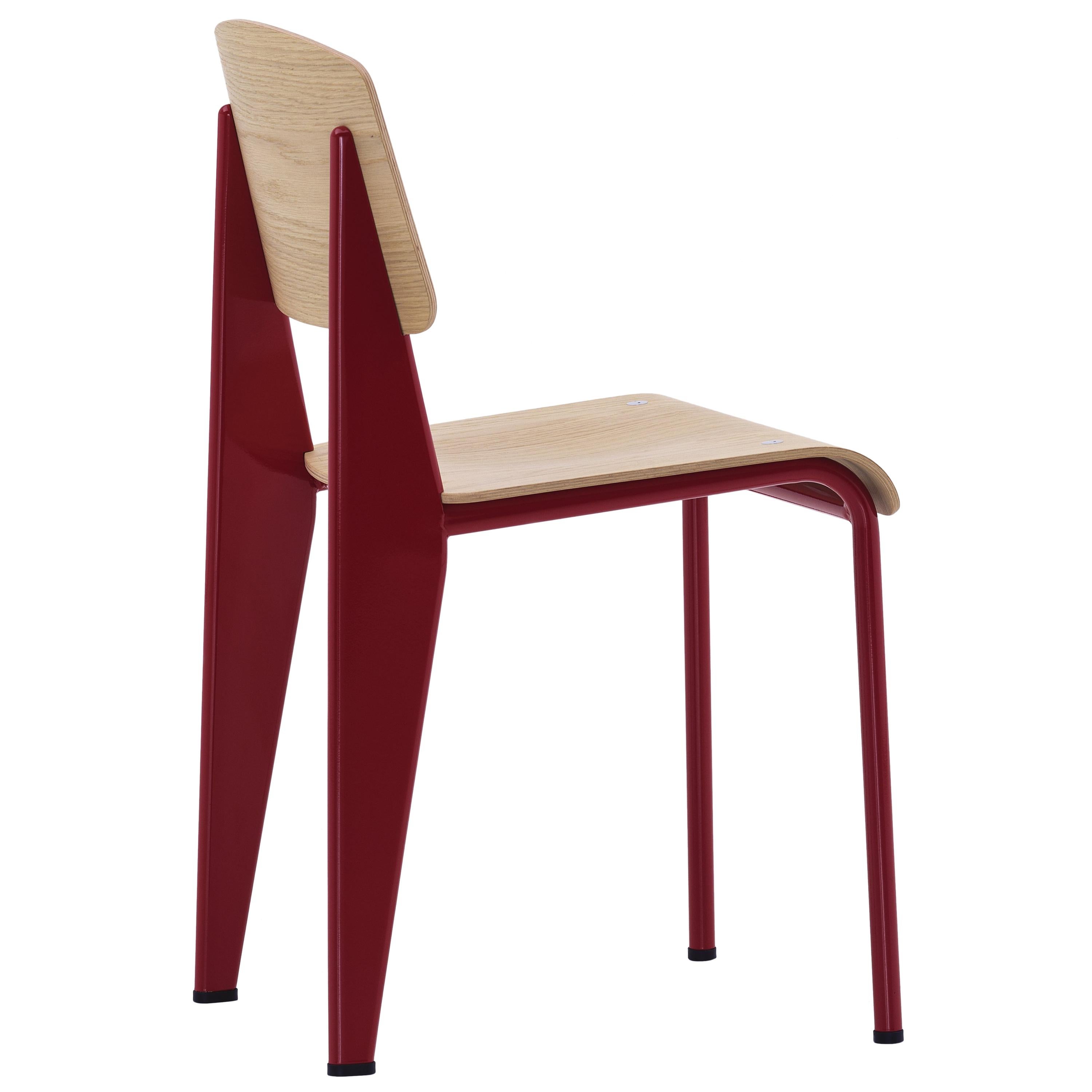 Vitra Standard Chair in Natural Oak and Japanese Red by Jean Prouvé For Sale