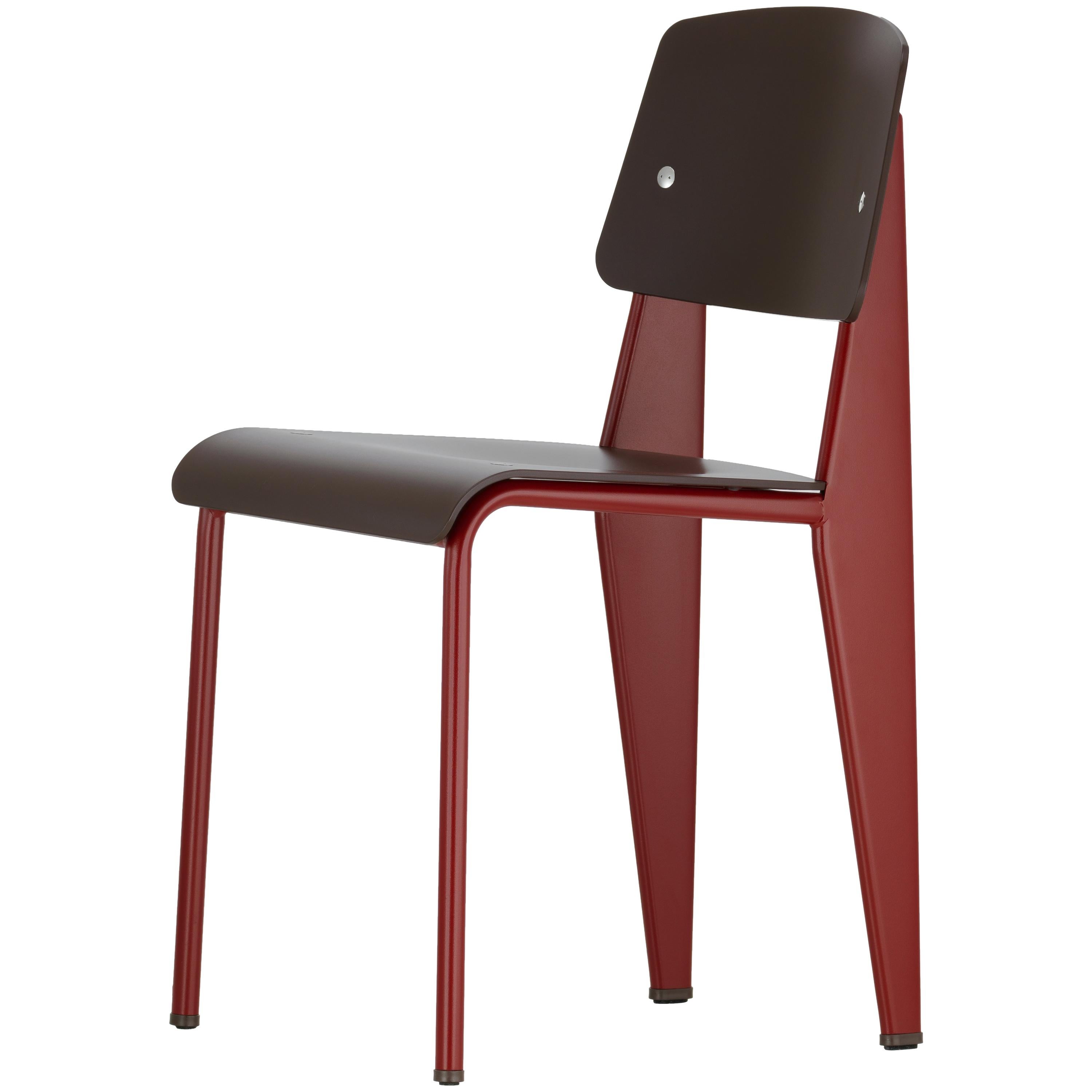 Vitra Standard SP Chair in Teak Brown and Japanese Red by Jean Prouvé For Sale