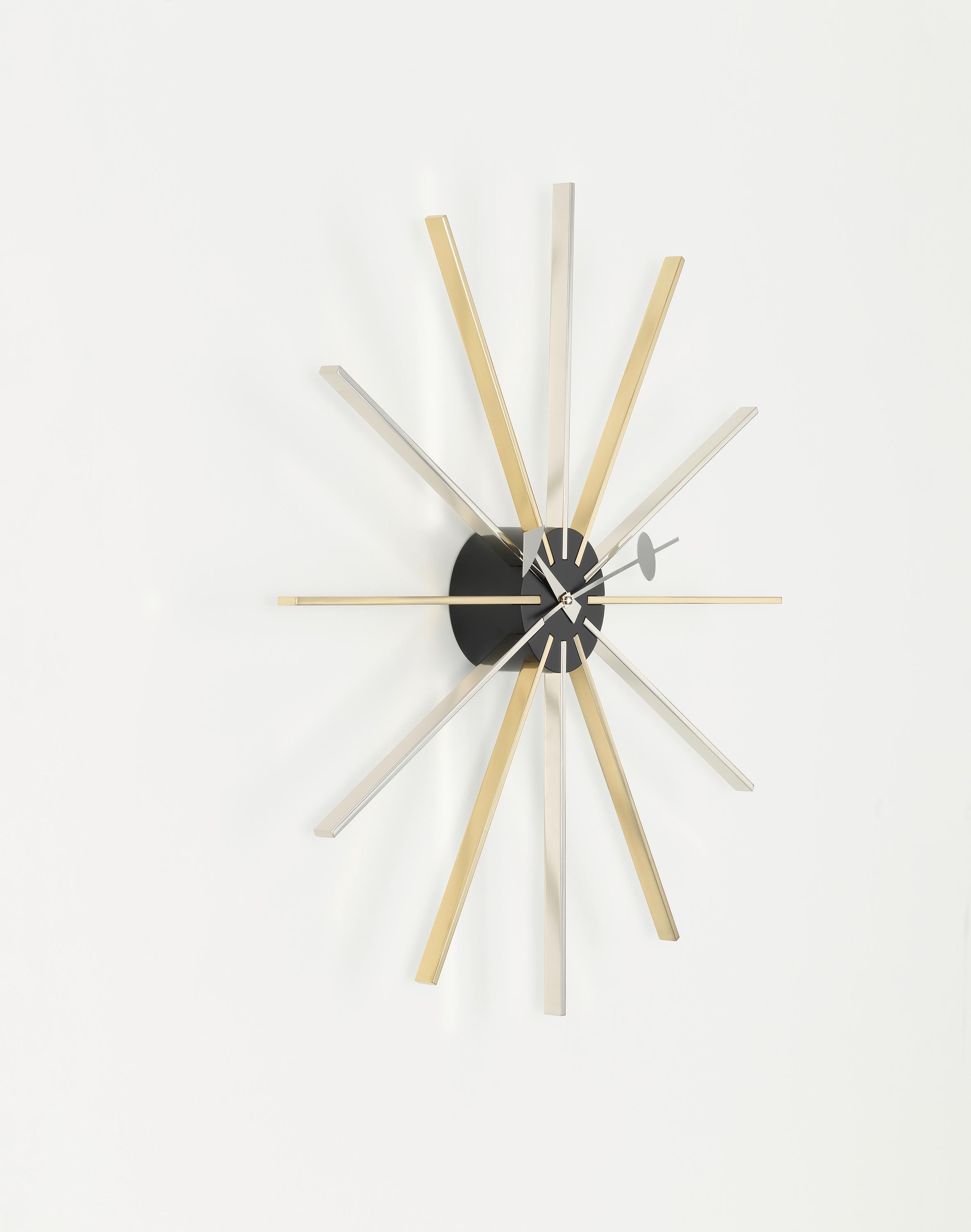 Modern Vitra Star Clock in Chrome & Brass by George Nelson For Sale
