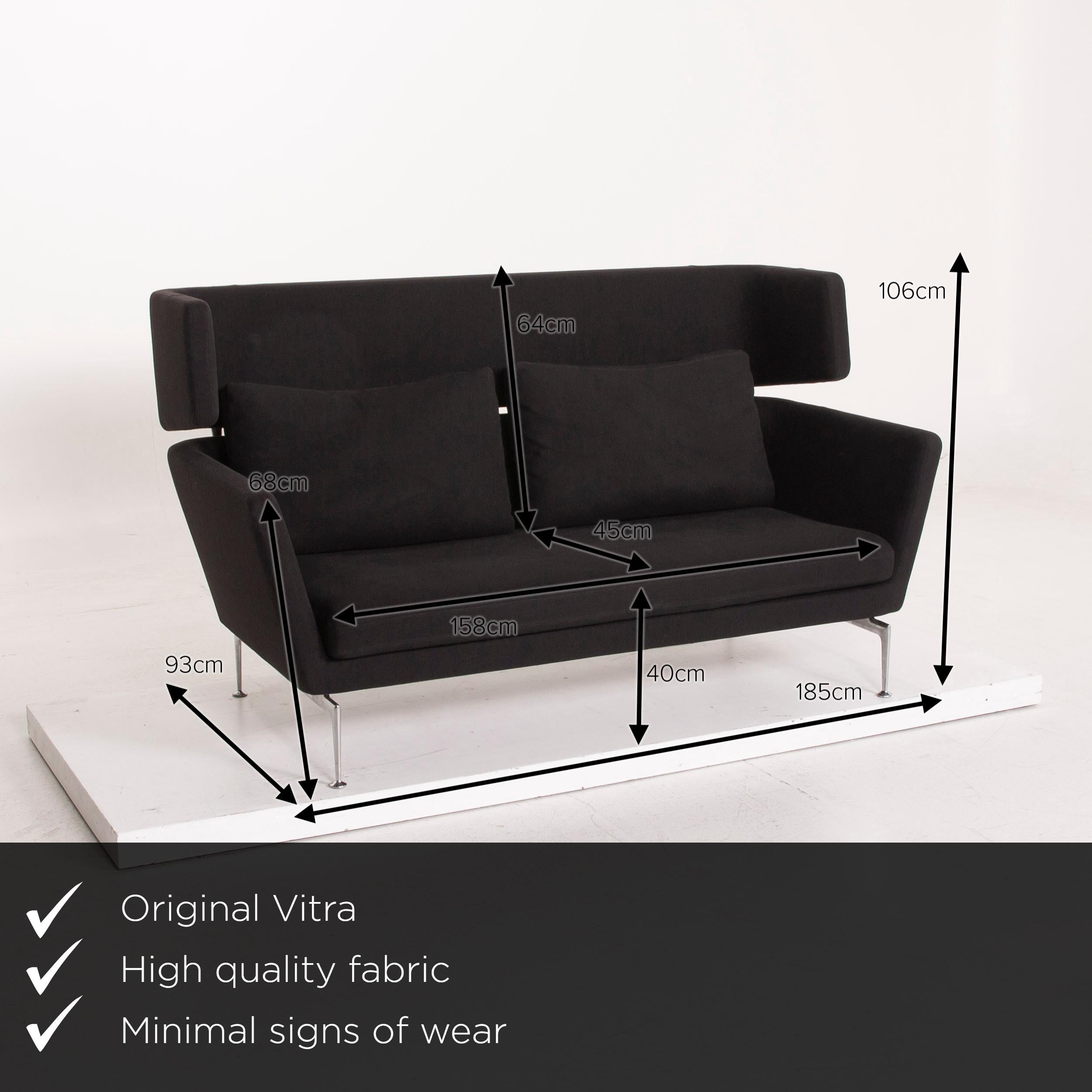 We present to you a Vitra Suita fabric sofa anthracite two-seat.

 

 Product measurements in centimeters:
 

Depth 93
Width 185
Height 106
Seat height 40
Rest height 68
Seat depth 45
Seat width 158
Back height 64.