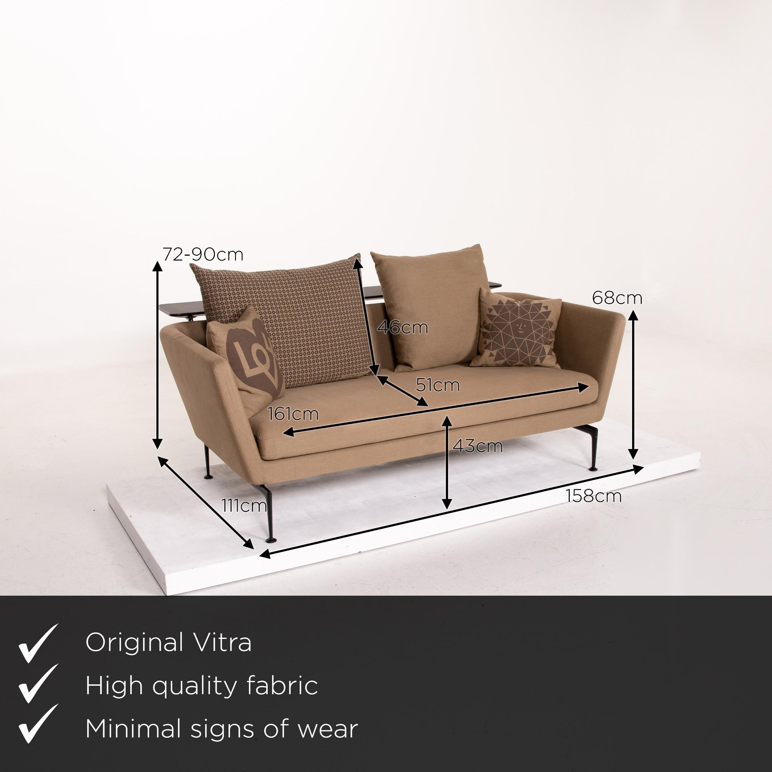 We present to you a Vitra Suita fabric sofa brown light brown Ocher two-seat Antonio Citterio.
 

 Product measurements in centimeters:
 

Depth 111
Width 158
Height 90
Seat height 43
Rest height 68
Seat depth 51
Seat width 161
Back