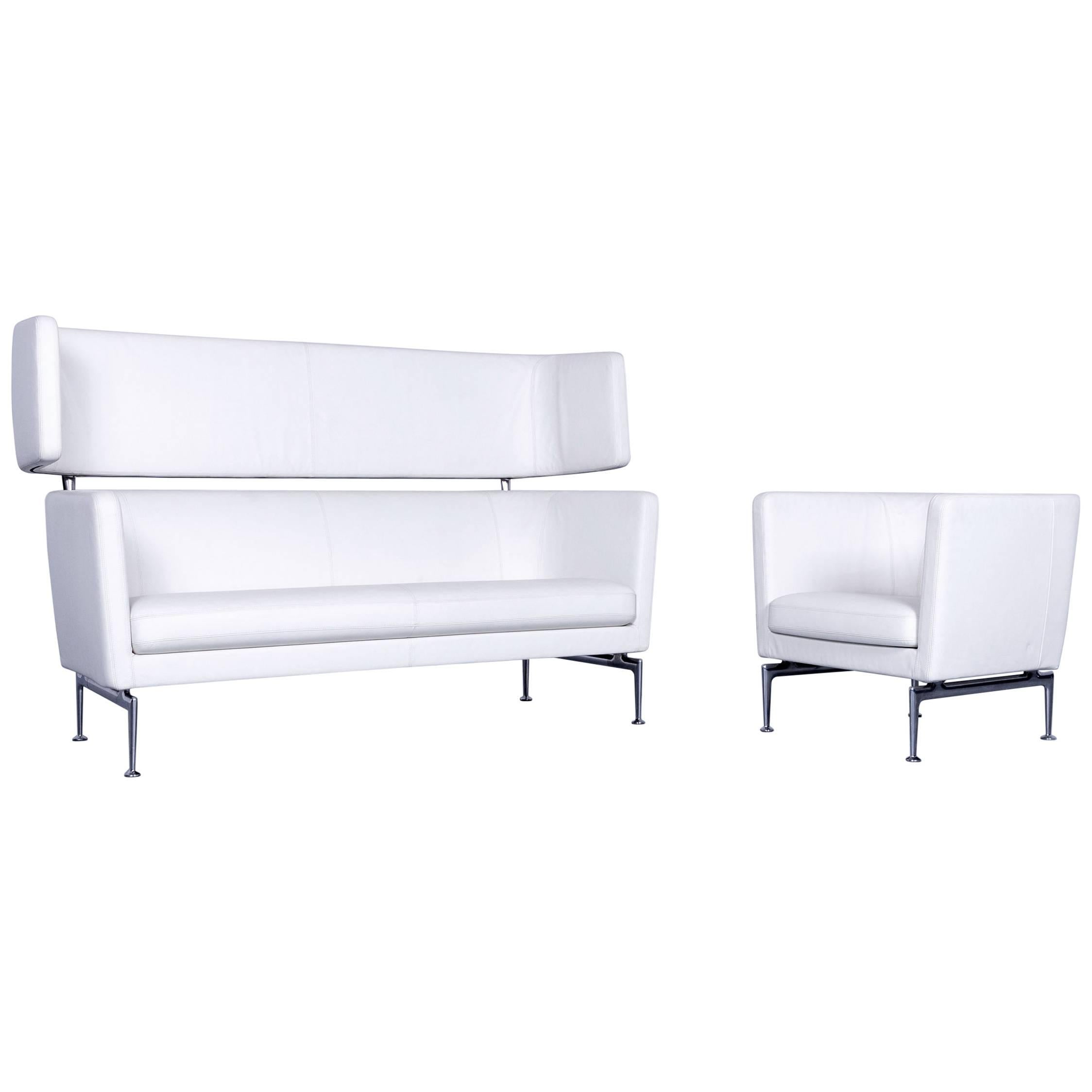 Vitra Suita Leather Sofa Set White Two-Seat and Armchair For Sale