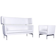 Vitra Suita Leather Sofa Set White Two-Seat and Armchair