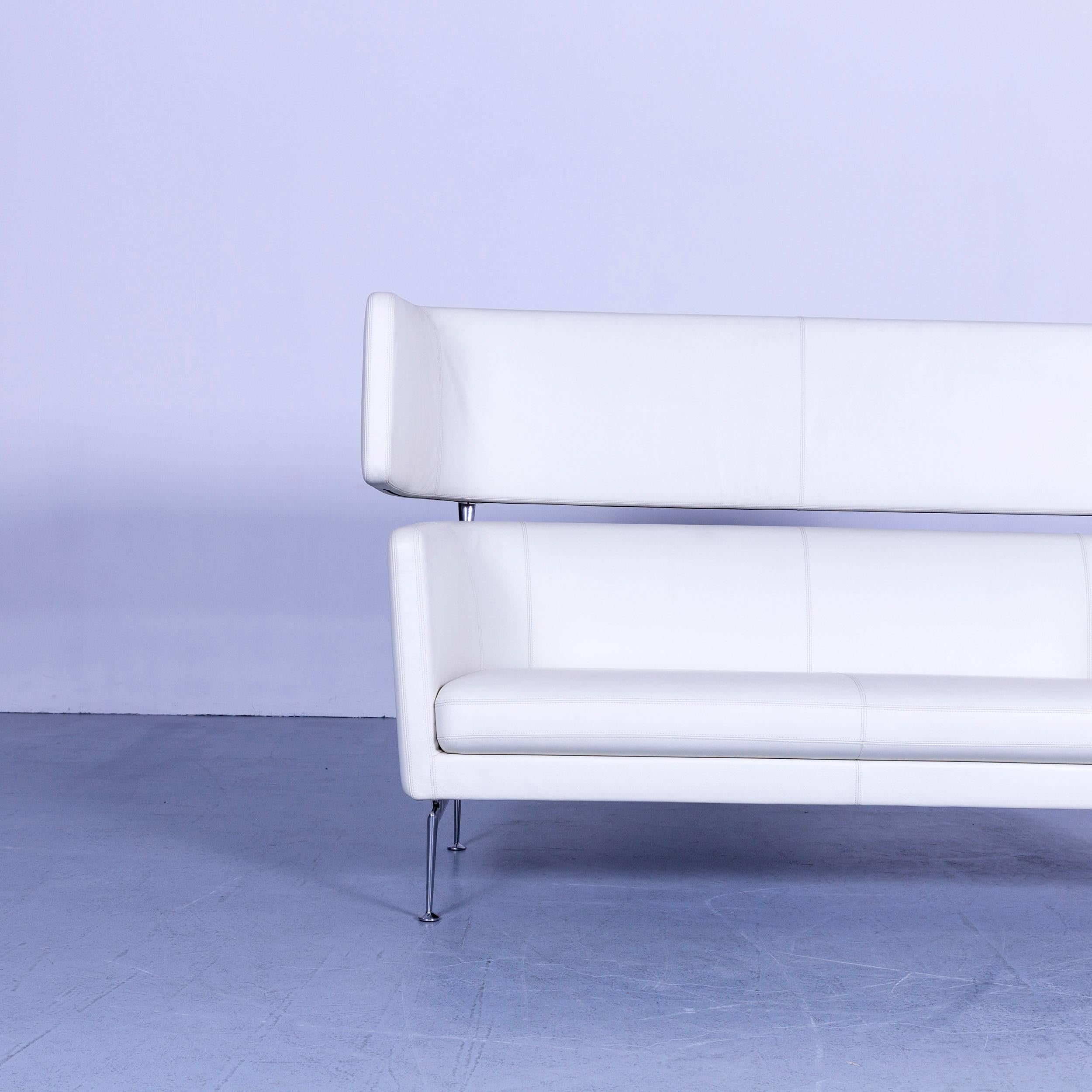 German Vitra Suita Leather Sofa White Two-Seat Couch For Sale