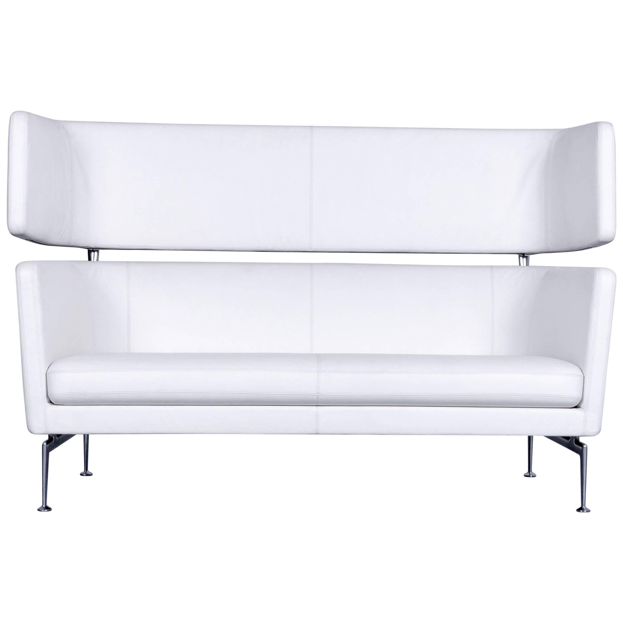 Vitra Suita Leather Sofa White Two-Seat Couch For Sale