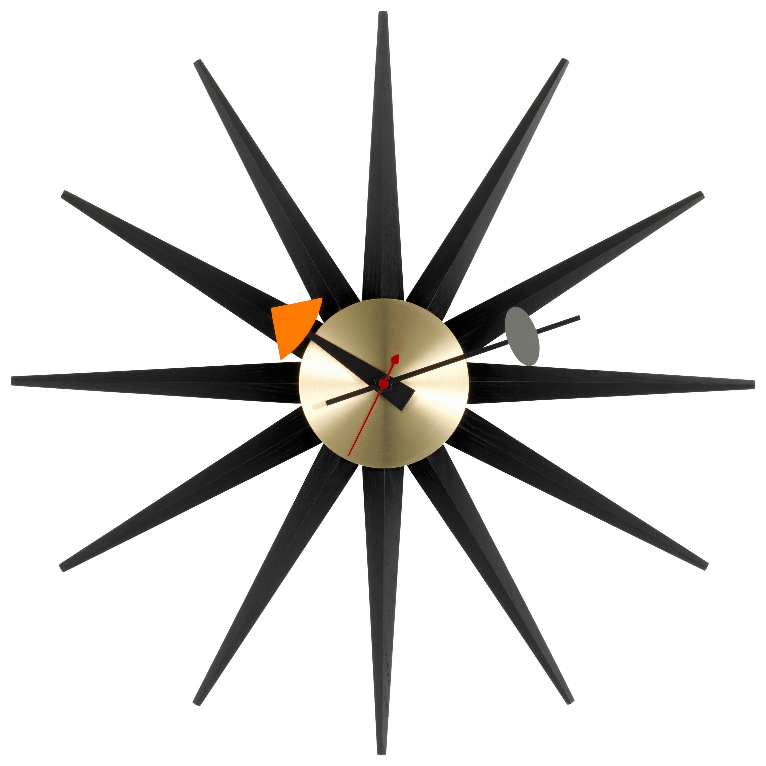 Vitra Sunburst Clock in Black & Brass by George Nelson For Sale