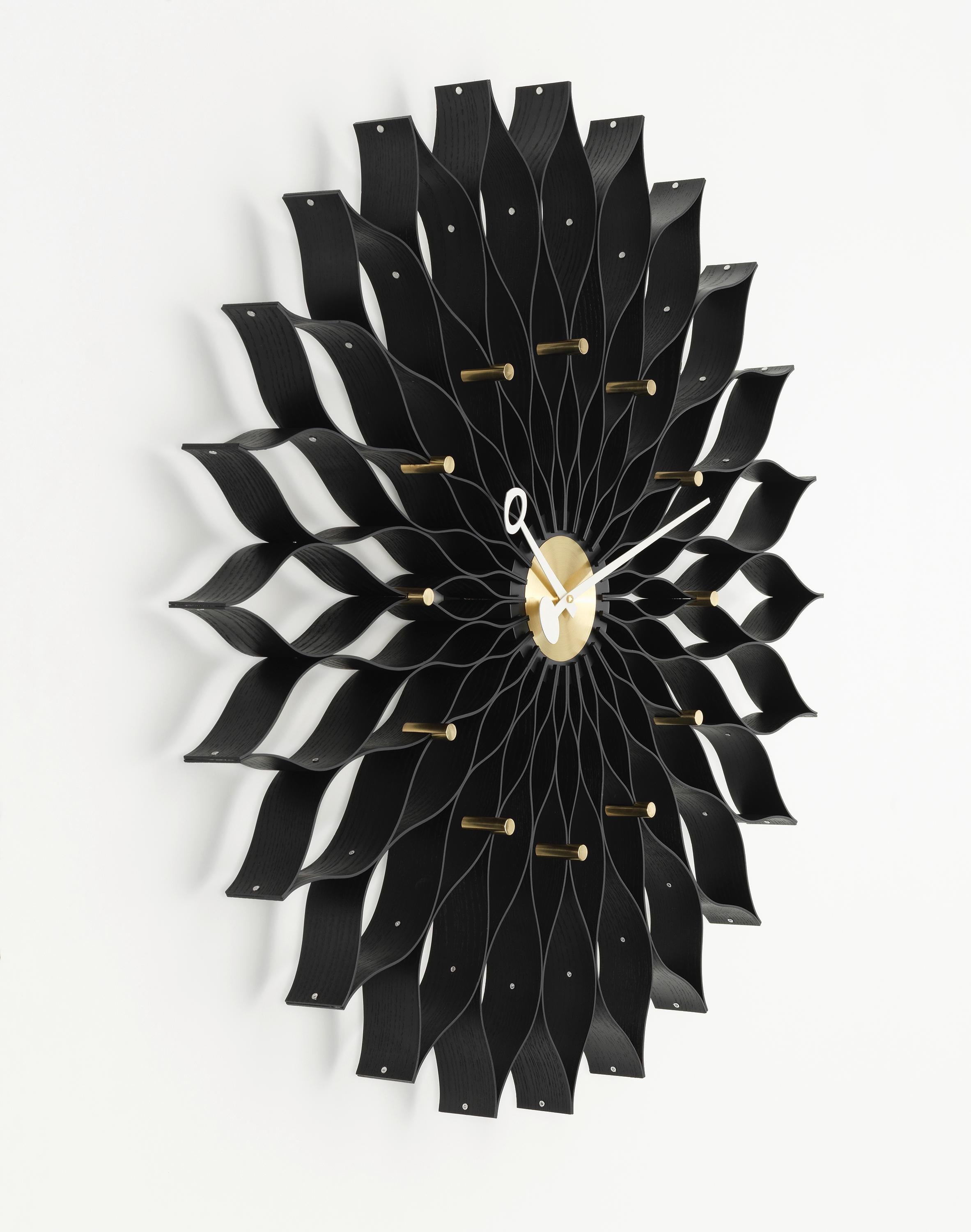 Vitra Sunflower Clock in Black Ash & Brass by George Nelson In New Condition For Sale In New York, NY
