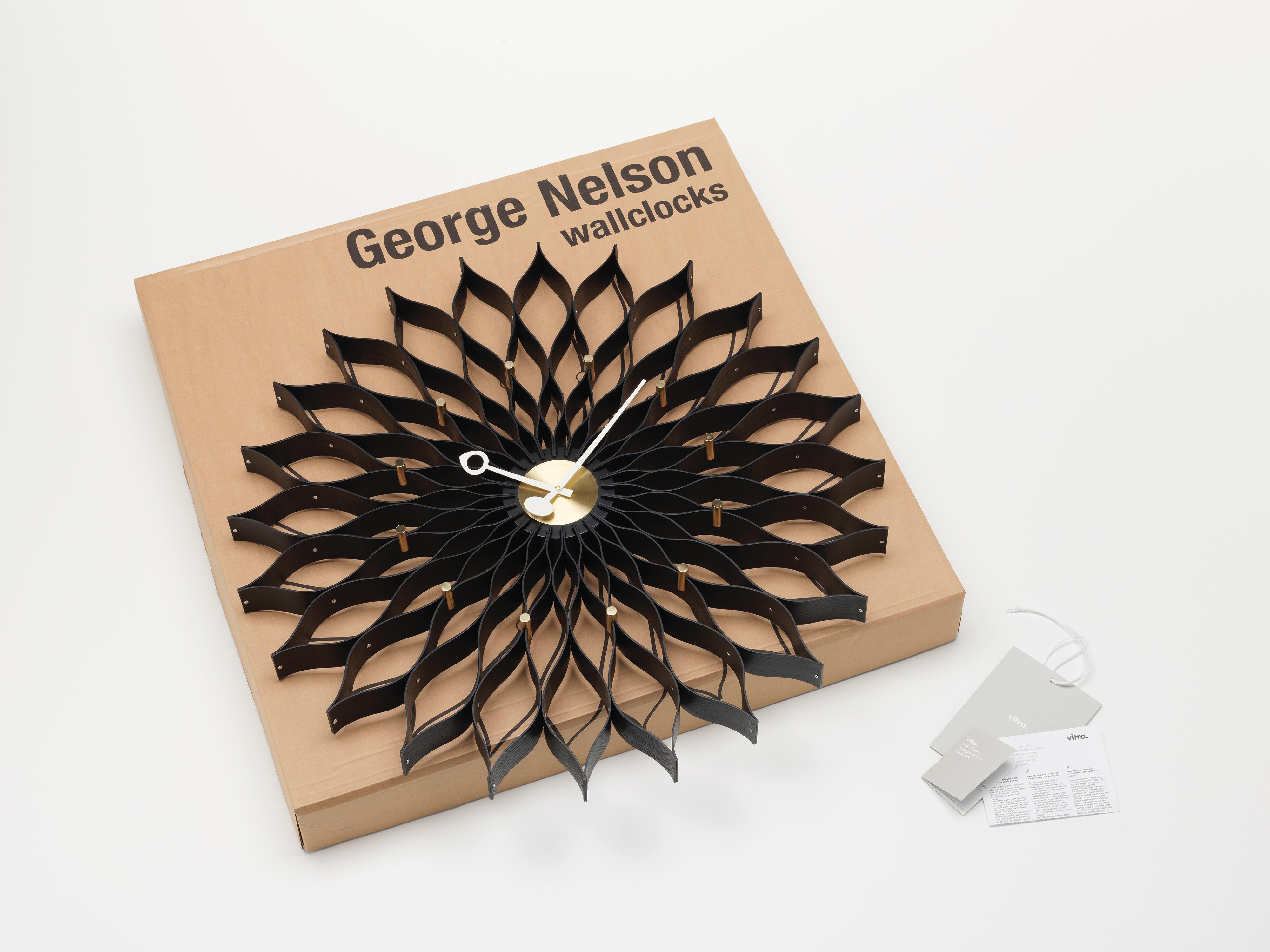 Contemporary Vitra Sunflower Clock in Black Ash & Brass by George Nelson For Sale