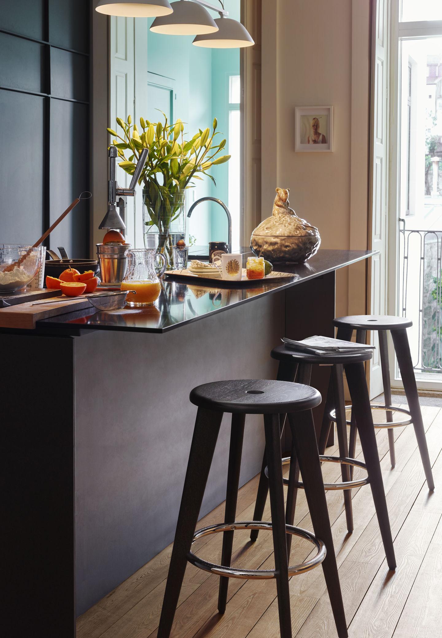 Mid-Century Modern Vitra Tabouret Haut Bar Stool in Dark Oak by Jean Prouvé