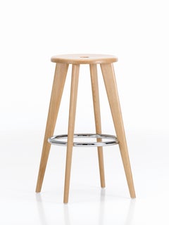 Vitra Tabouret Haut Bar Stool in Natural Oak by Jean Prouvé
