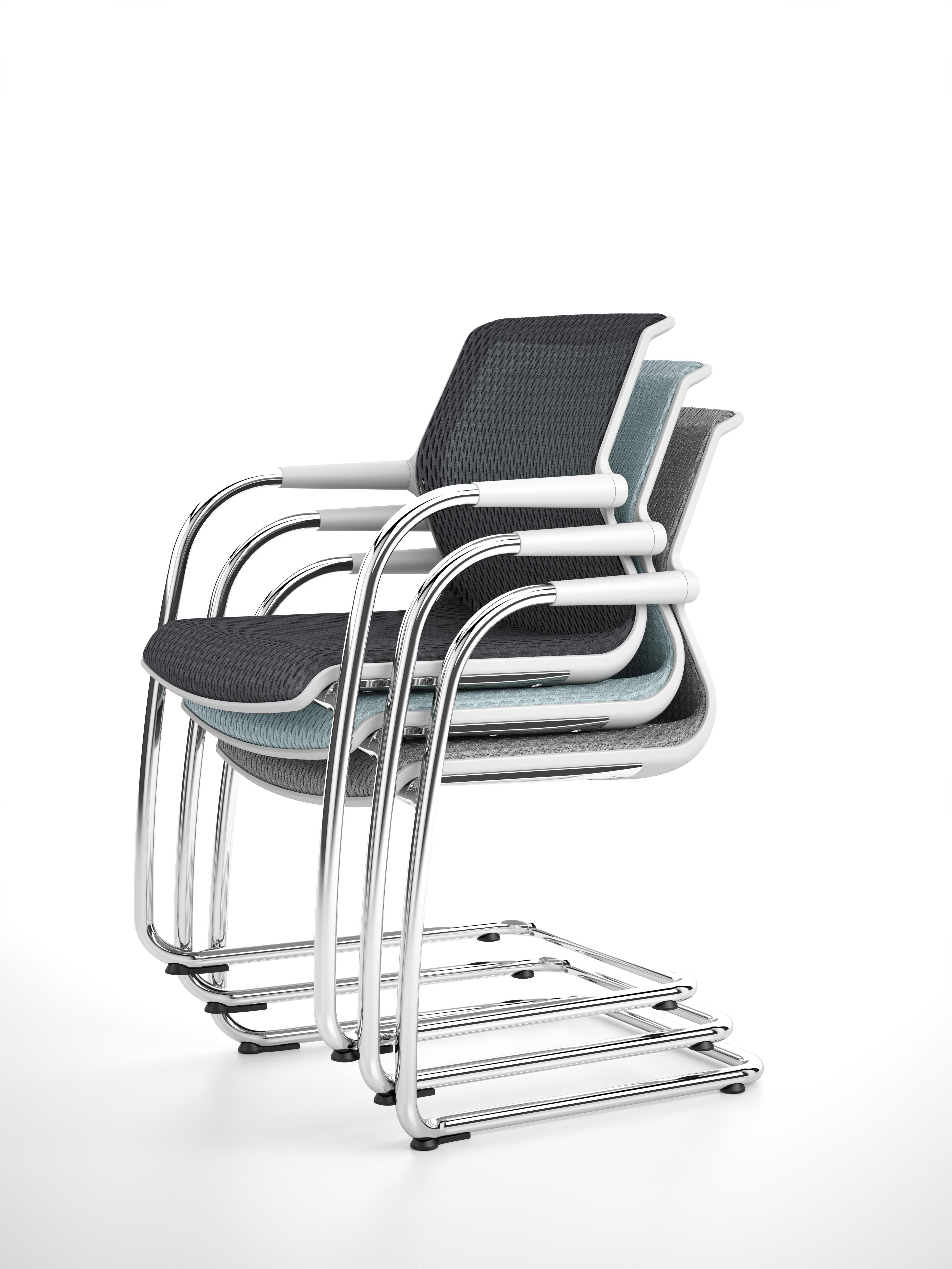 Vitra Unix Cantilever Stackable Chair in Nero Diamond Mesh by Antonio Citterio For Sale 1