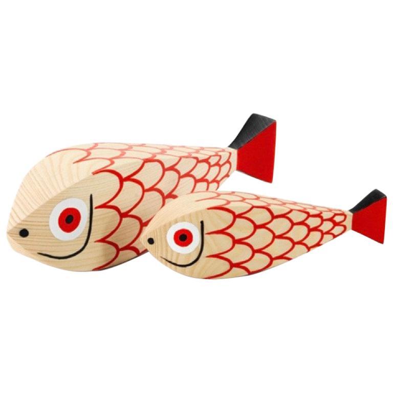Swiss Vitra Wooden Dolls Mother Fish and Child by Alexander Girard For Sale