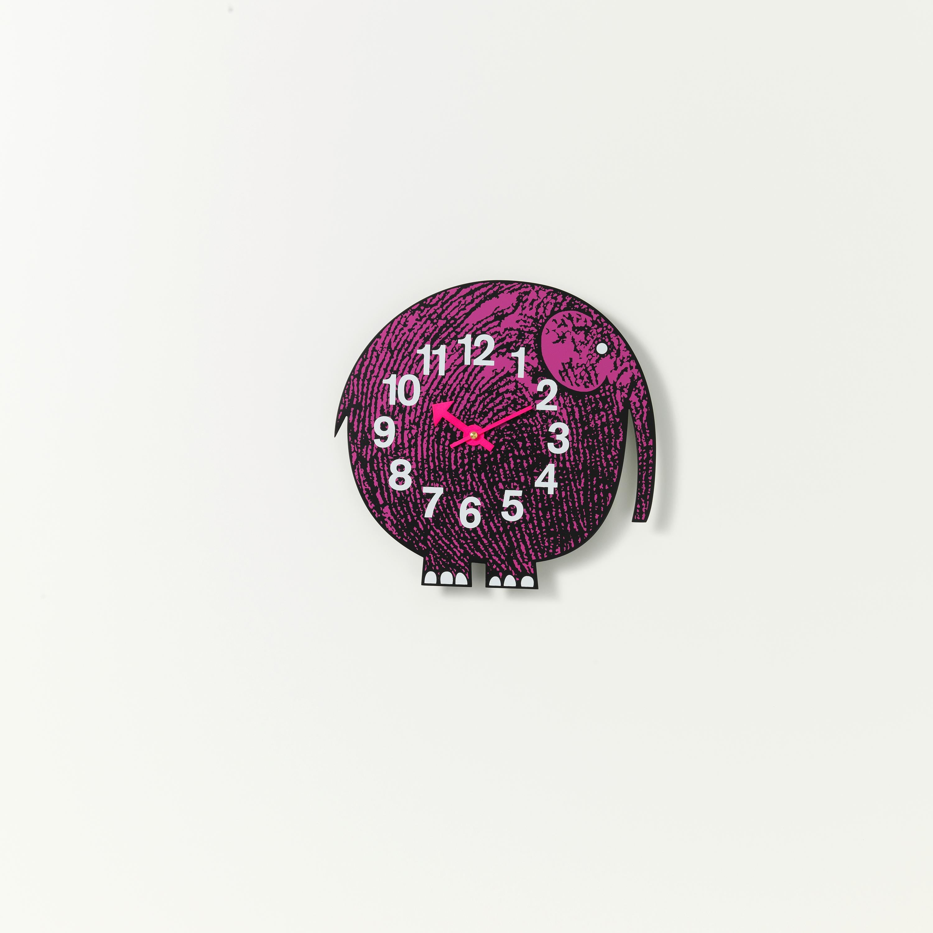 Modern Vitra Zoo Timers Elihu the Elephant Wall Clock in Pink & Black by George Nelson For Sale